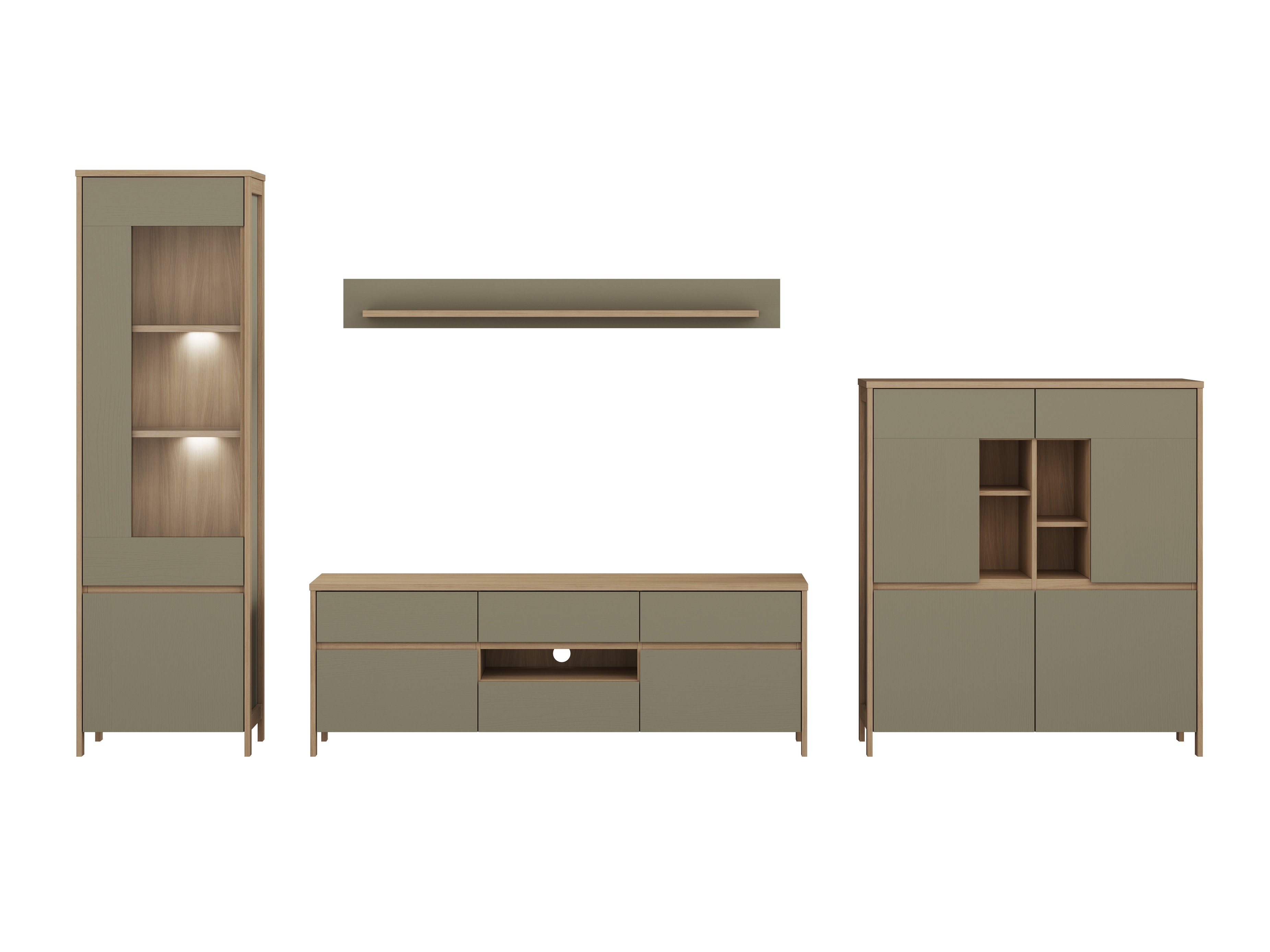 Σετ επίπλων σαλονιού Fermaru 110 (Σκονισμένο πράσινο + Δρυς)