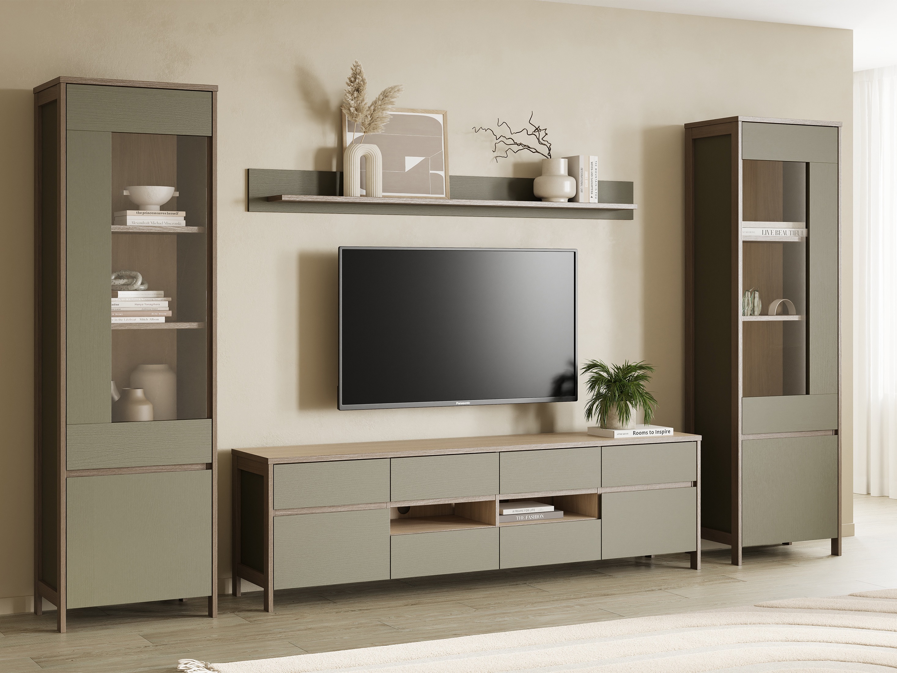 Σετ επίπλων σαλονιού Fermaru 111 (Σκονισμένο πράσινο + Δρυς)