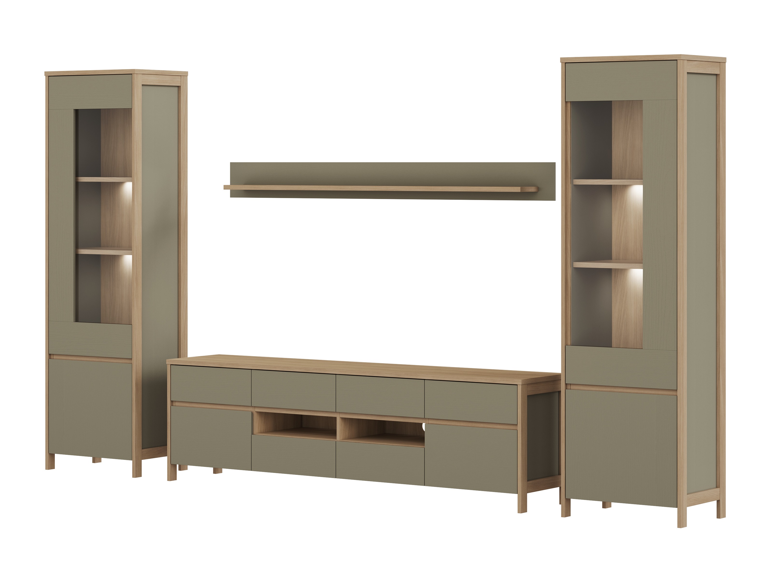 Σετ επίπλων σαλονιού Fermaru 111 (Σκονισμένο πράσινο + Δρυς)