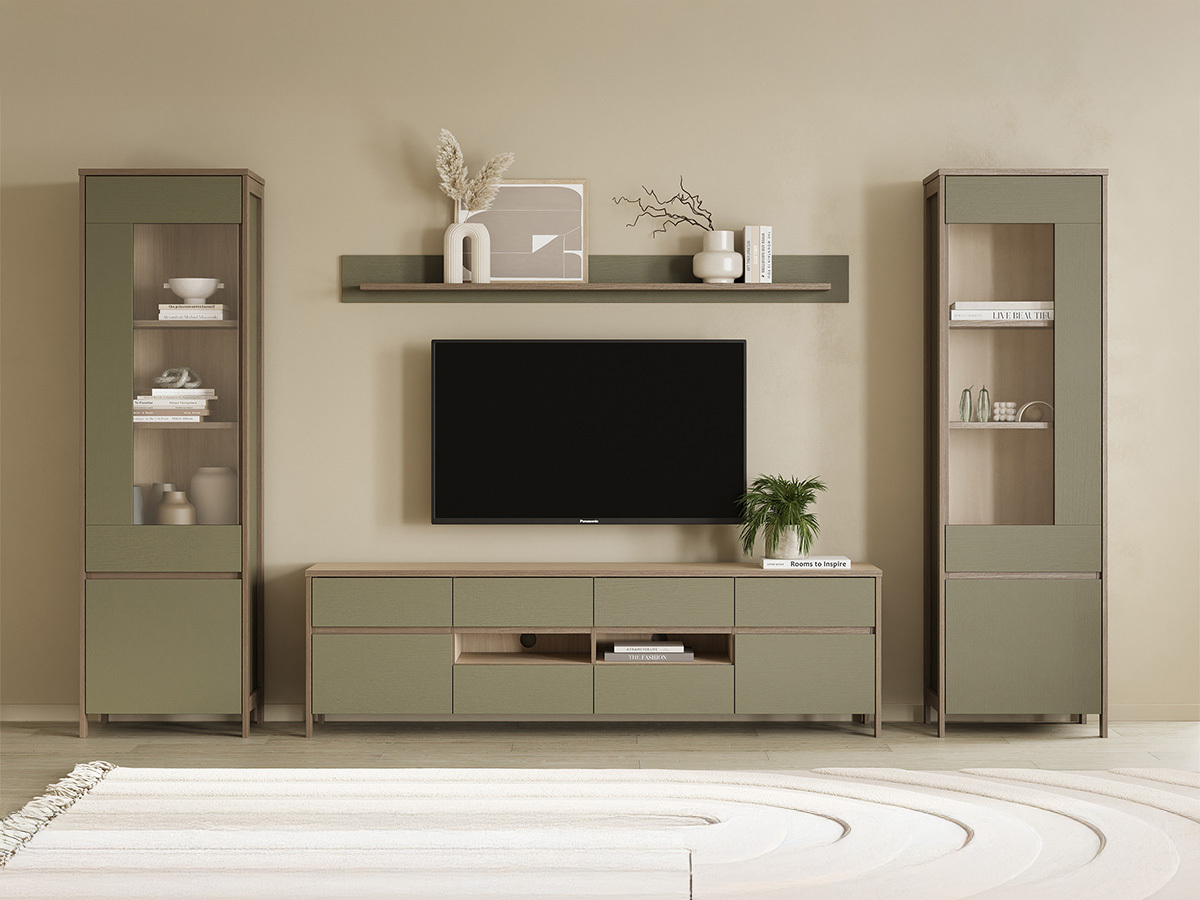 Σετ επίπλων σαλονιού Fermaru 111 (Σκονισμένο πράσινο + Δρυς)