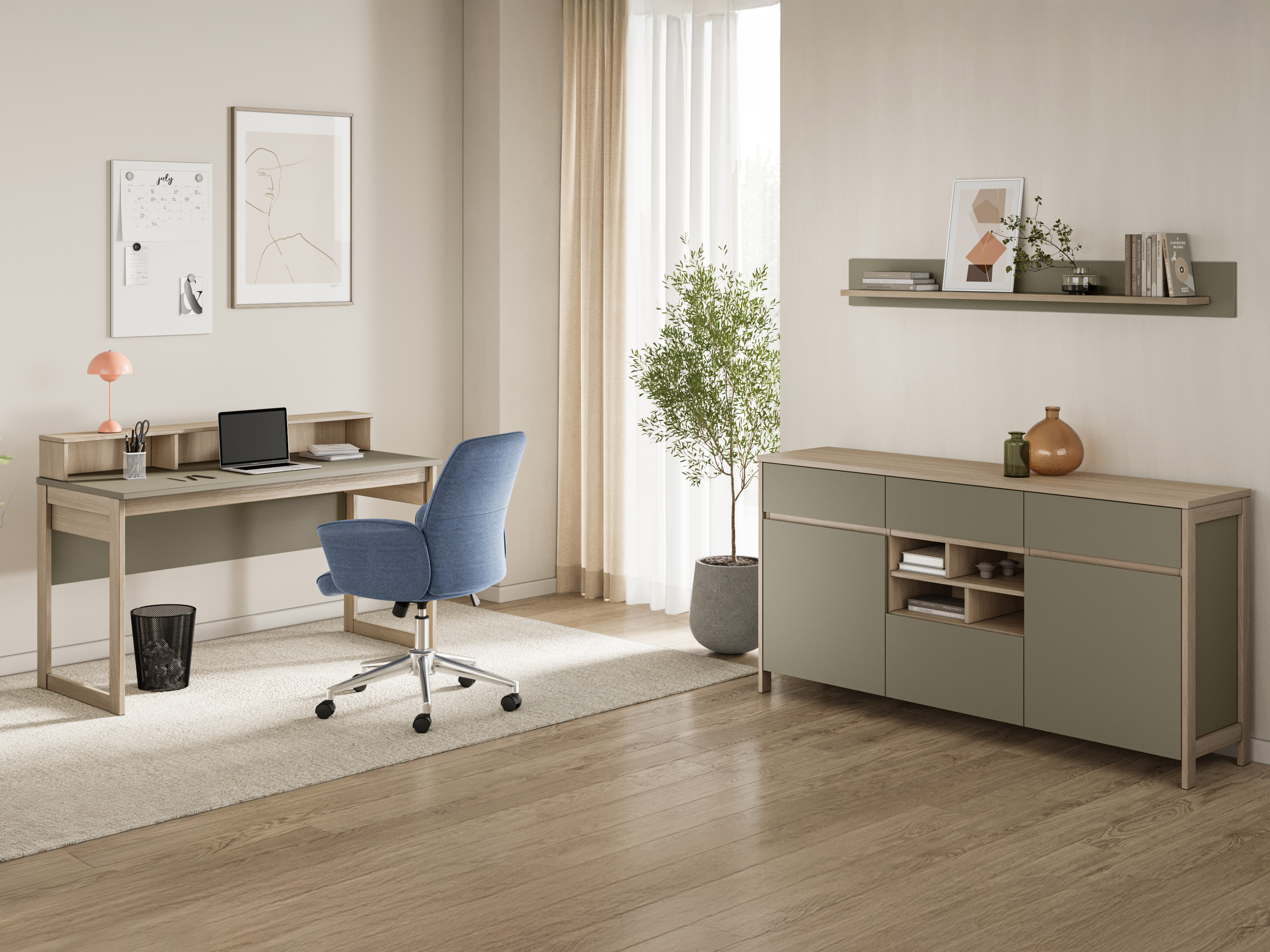 Home office set Fermaru 116 (Dusty green + Oak)