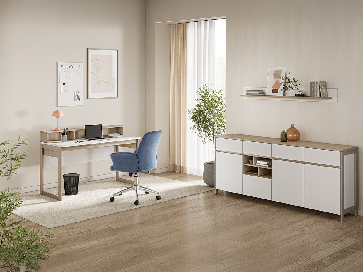Home office set Fermaru 117 (White + Oak)