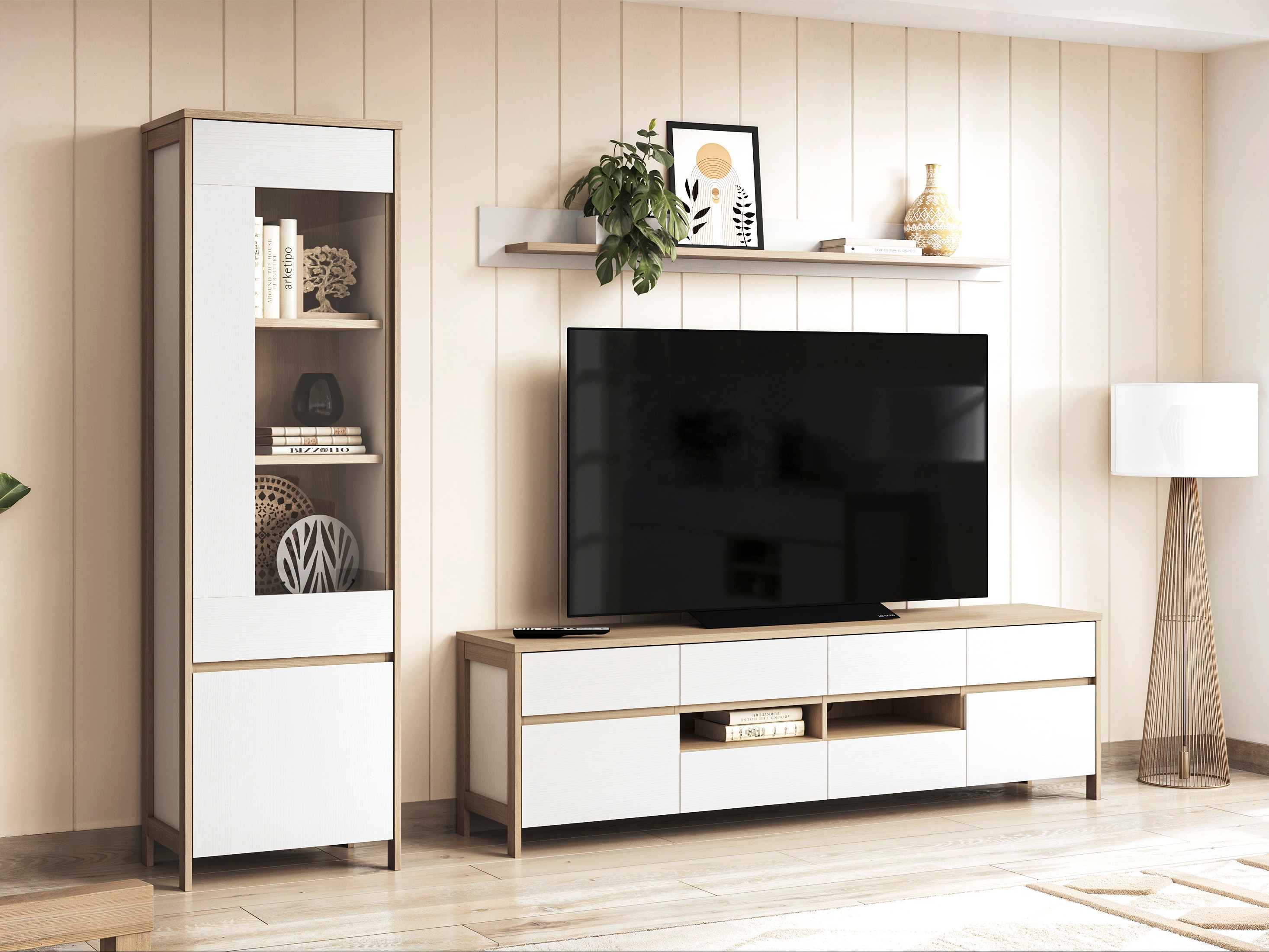 Σετ επίπλων σαλονιού Fermaru 113 (Άσπρο + Δρυς)