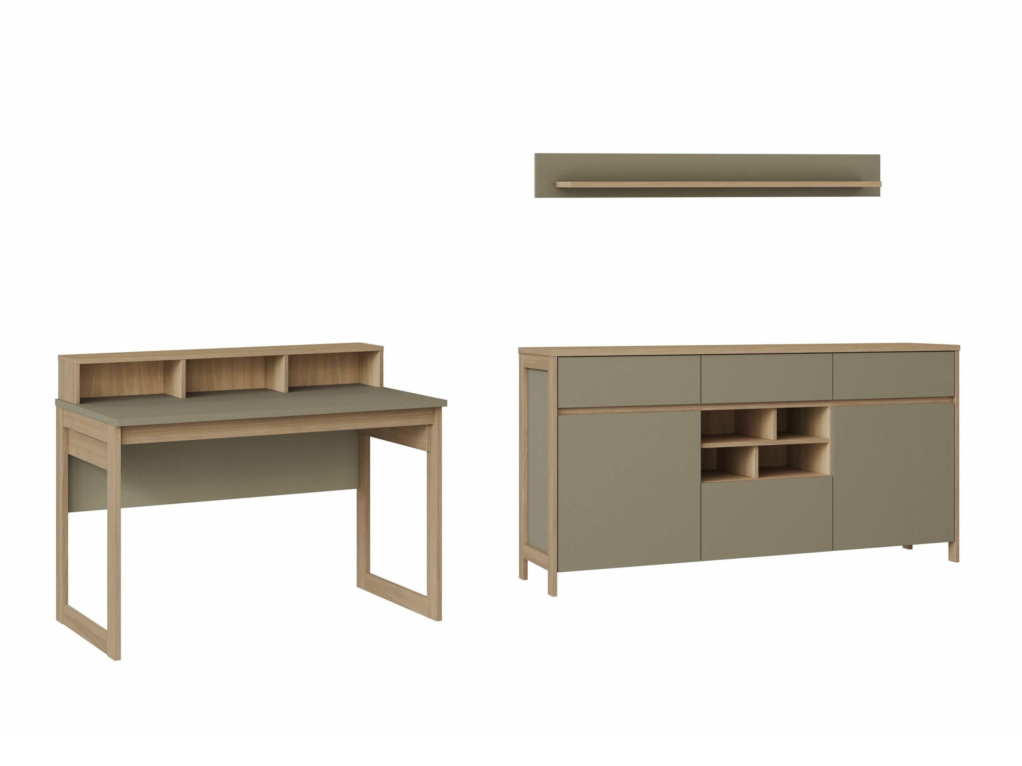 Σετ γραφείου για το σπίτι Fermaru 116 (Σκονισμένο πράσινο + Δρυς)