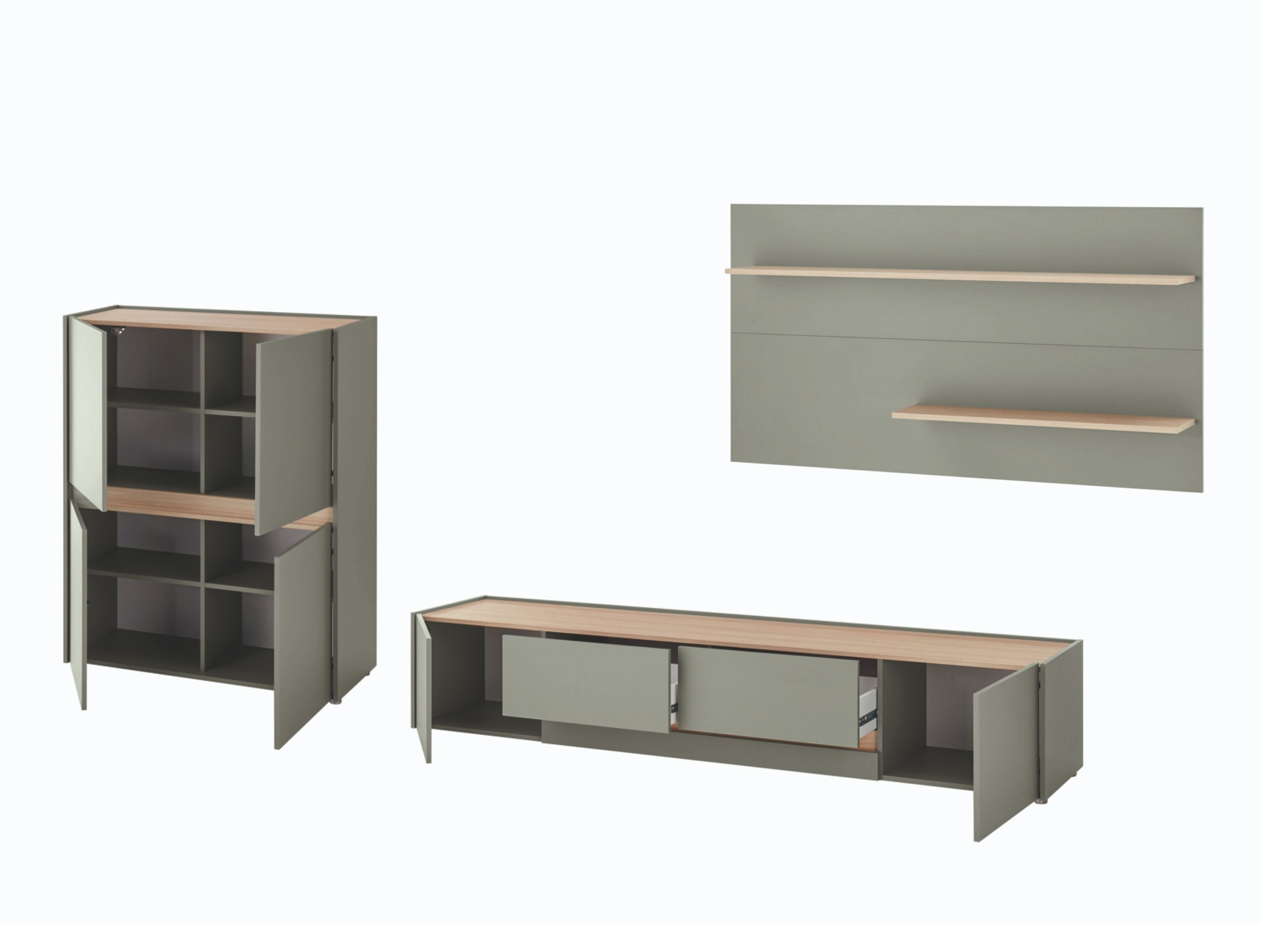 Σετ επίπλων σαλονιού Elbsori 127 (Πράσινο + Δρυς)