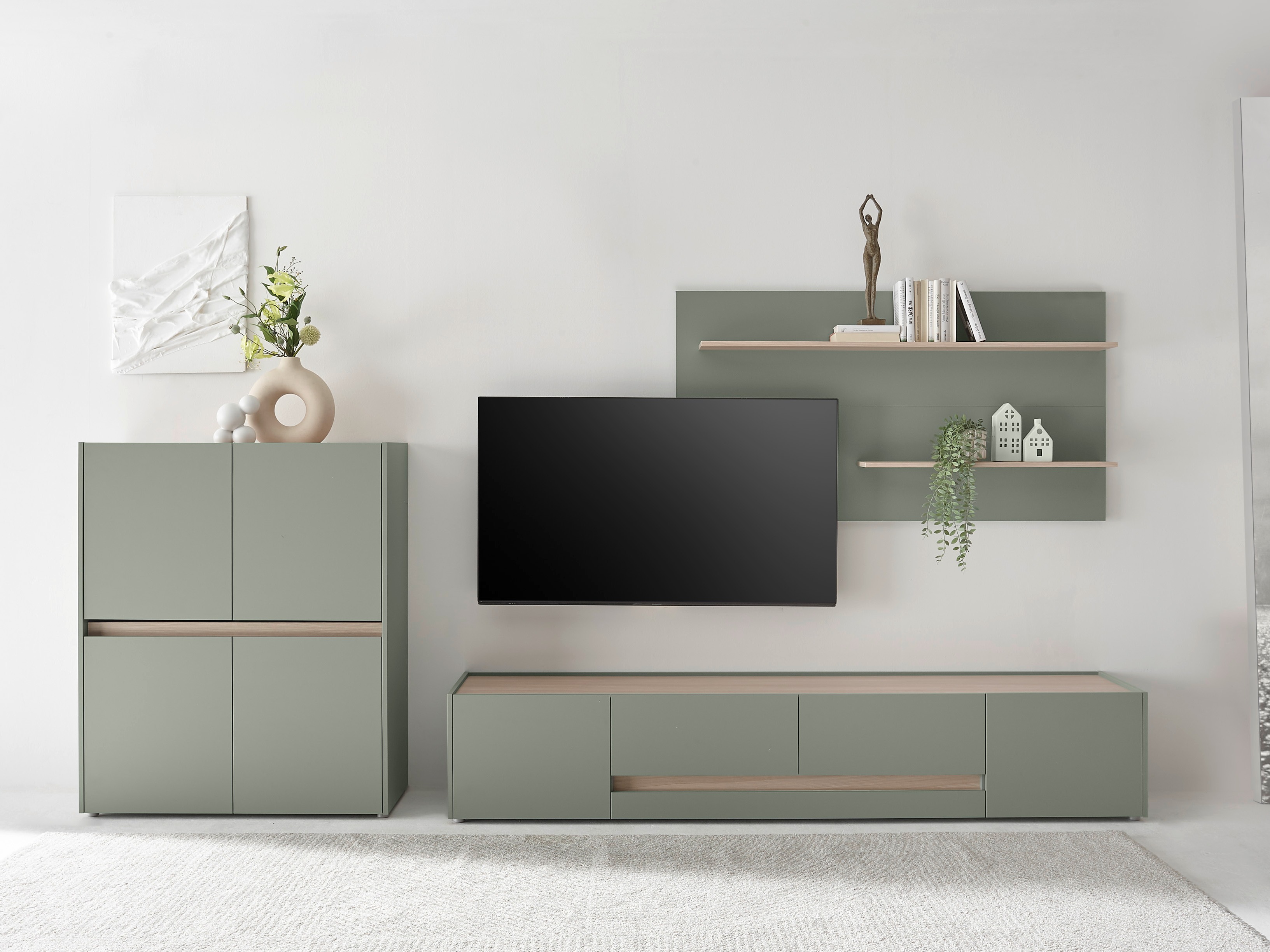 Σετ επίπλων σαλονιού Elbsori 127 (Πράσινο + Δρυς)