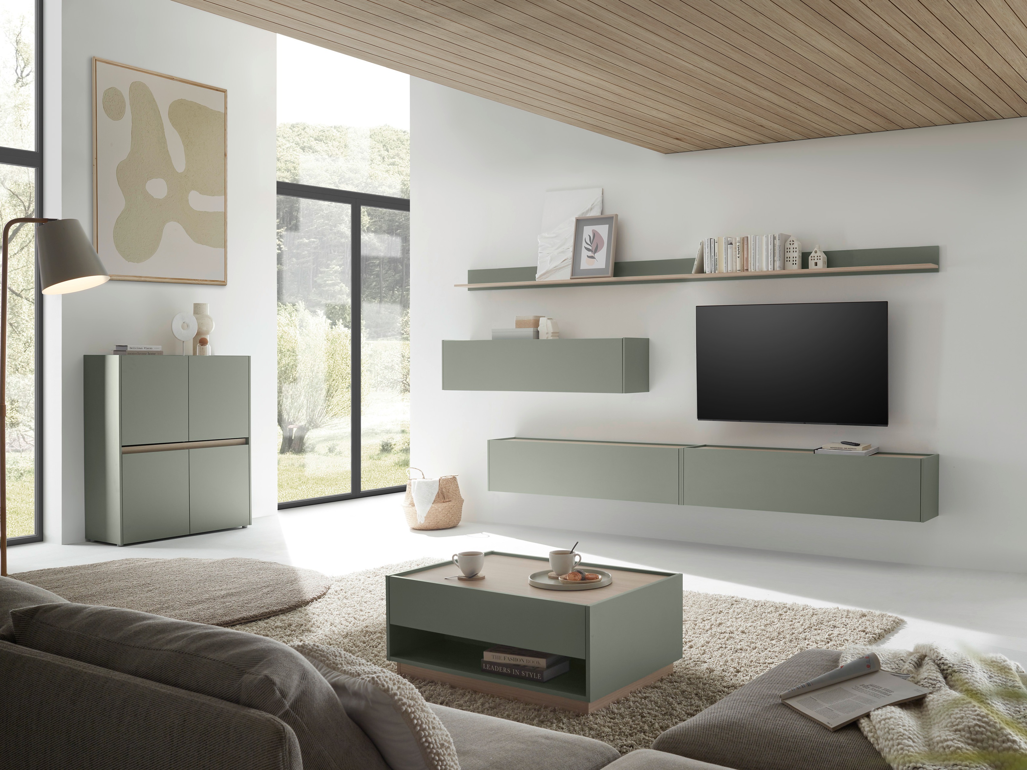 Σετ επίπλων σαλονιού Elbsori 142 (Πράσινο + Δρυς)