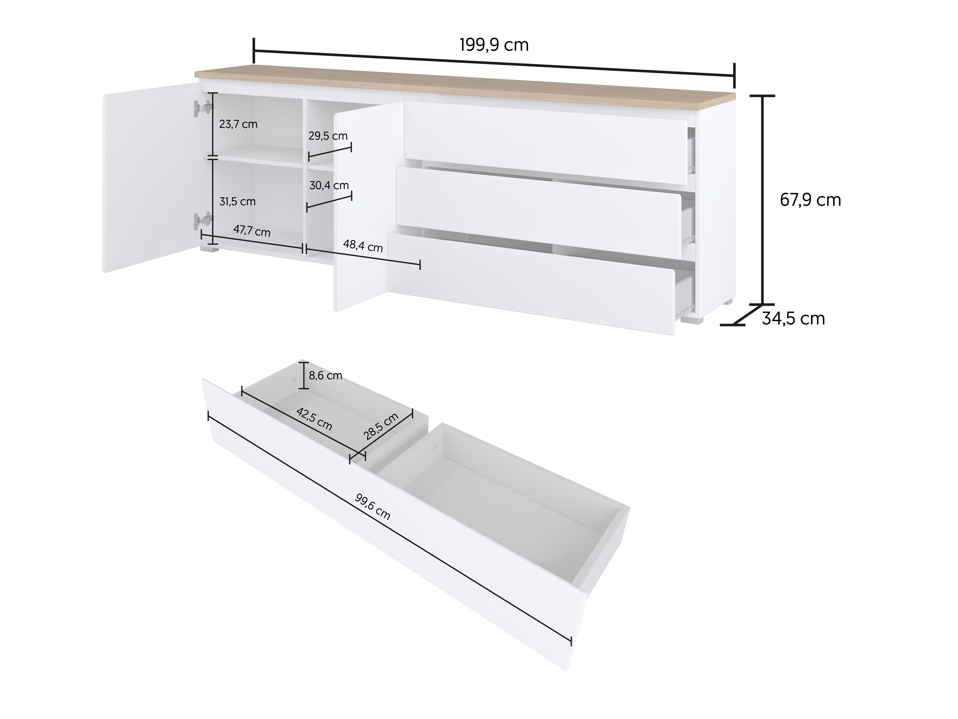 Συρταριέρα Baletu 107 (Άσπρο + Δρυς)