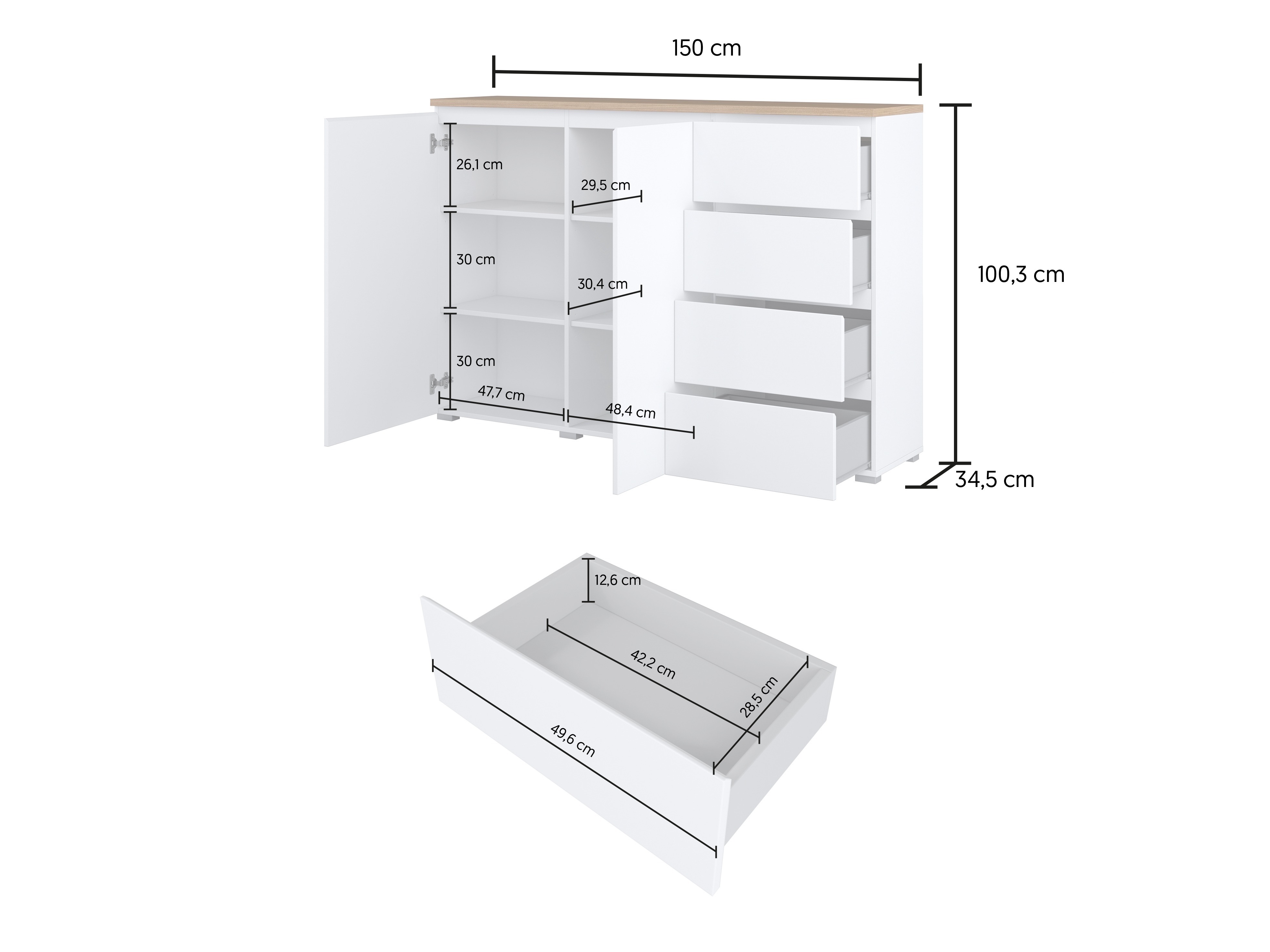 Συρταριέρα Baletu 109 (Άσπρο + Δρυς)