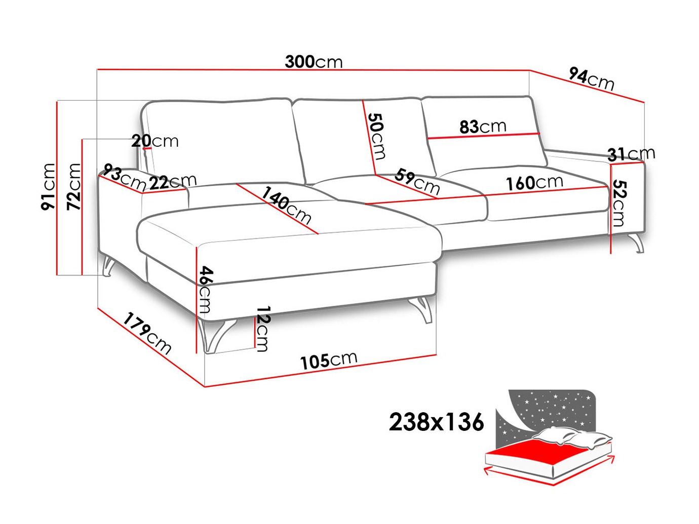 Corner sofa ComfiDream Lyrana I (Verita 88)