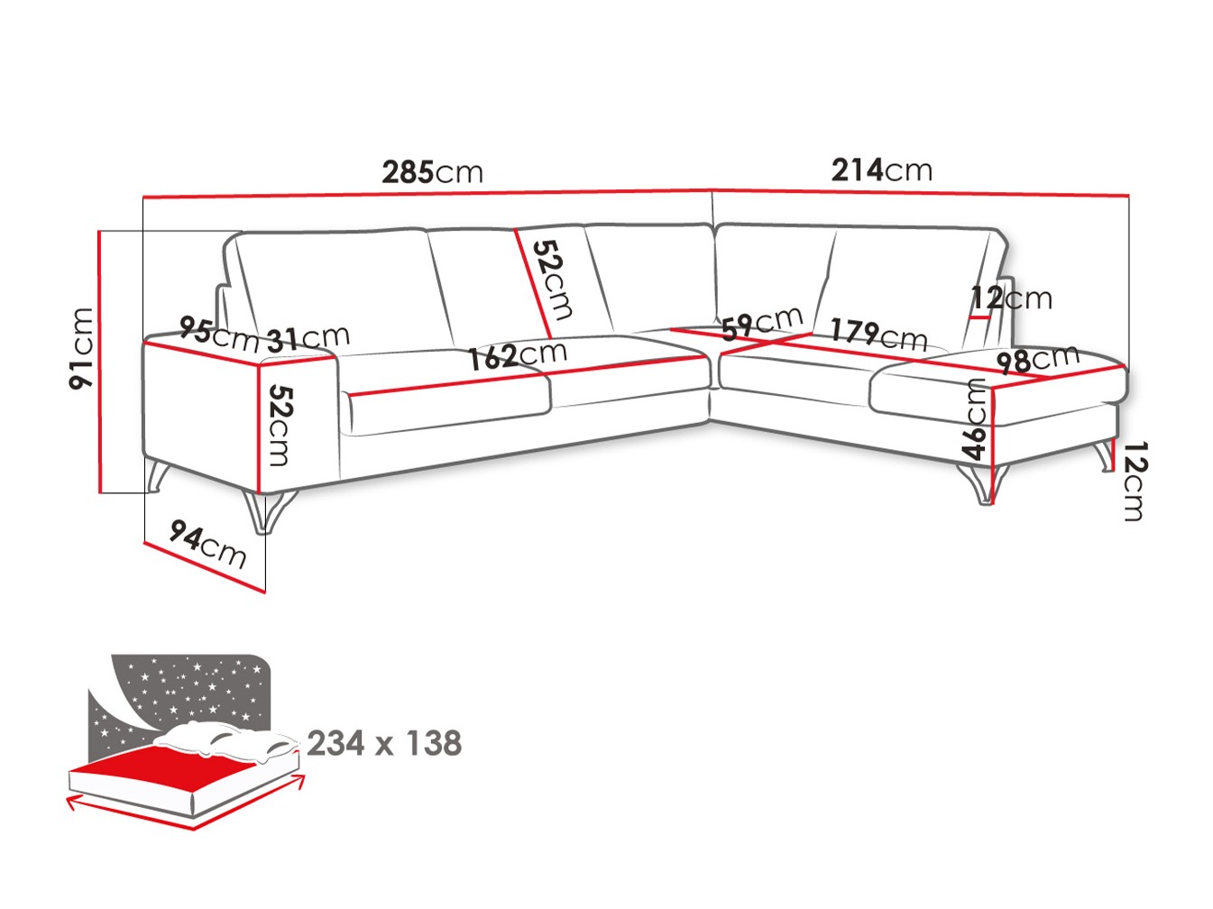 Corner sofa ComfiDream Lyrana II (Verita 28)