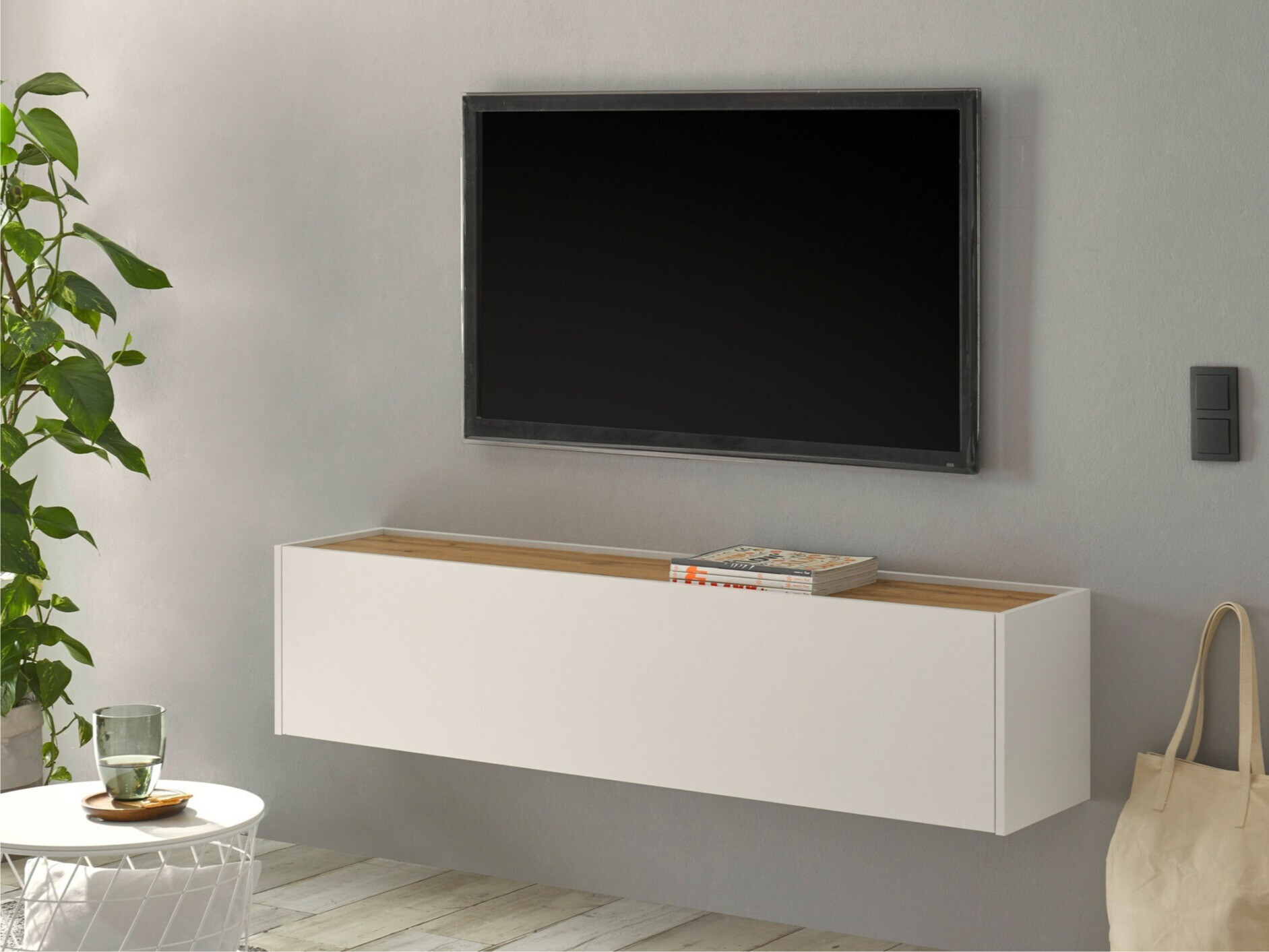 TV stand Elbsori 108 (White + Wotan Oak)