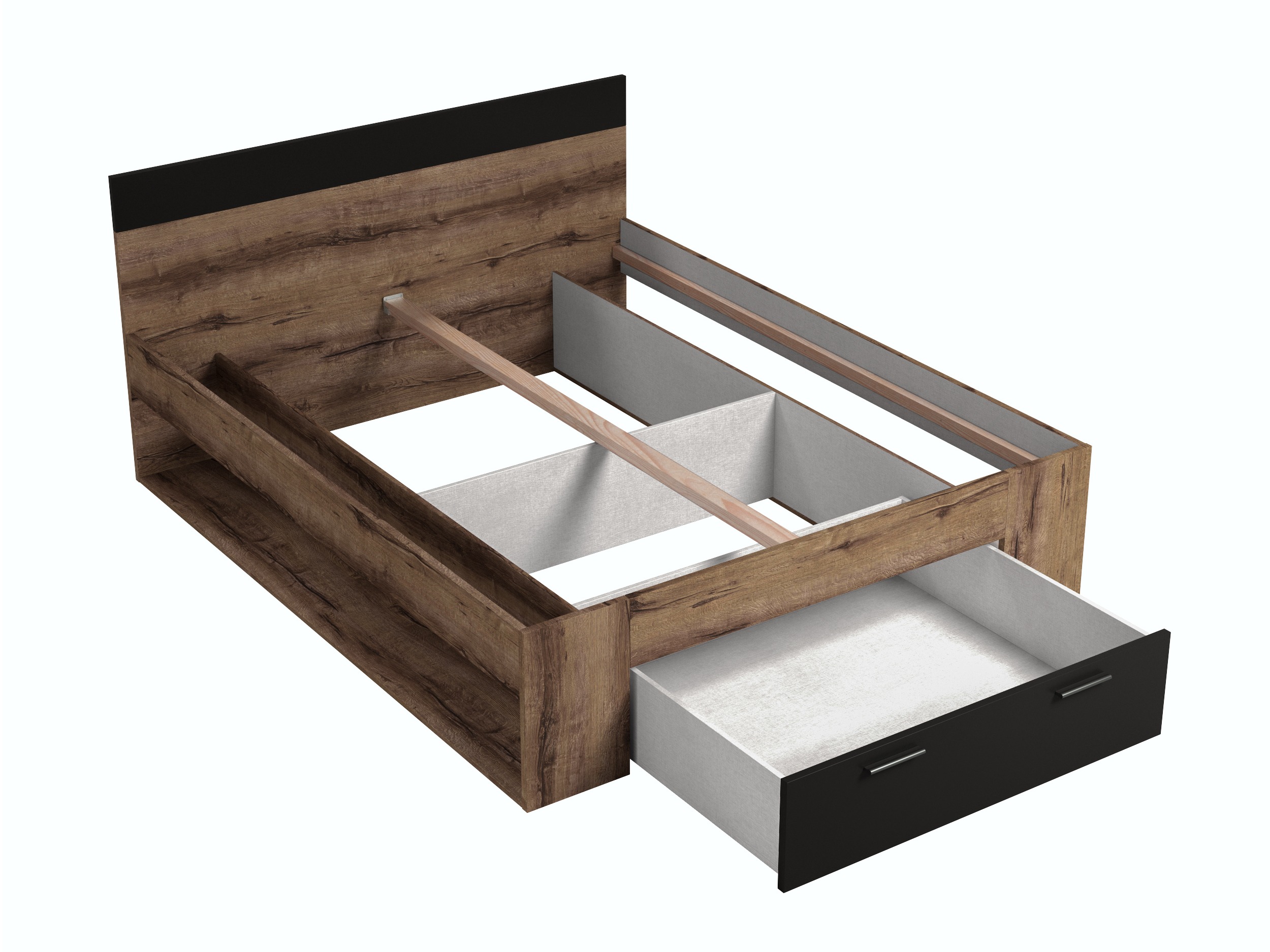 Κρεβάτι Melvele 108 (Monastery δρυς + Μαύρο)