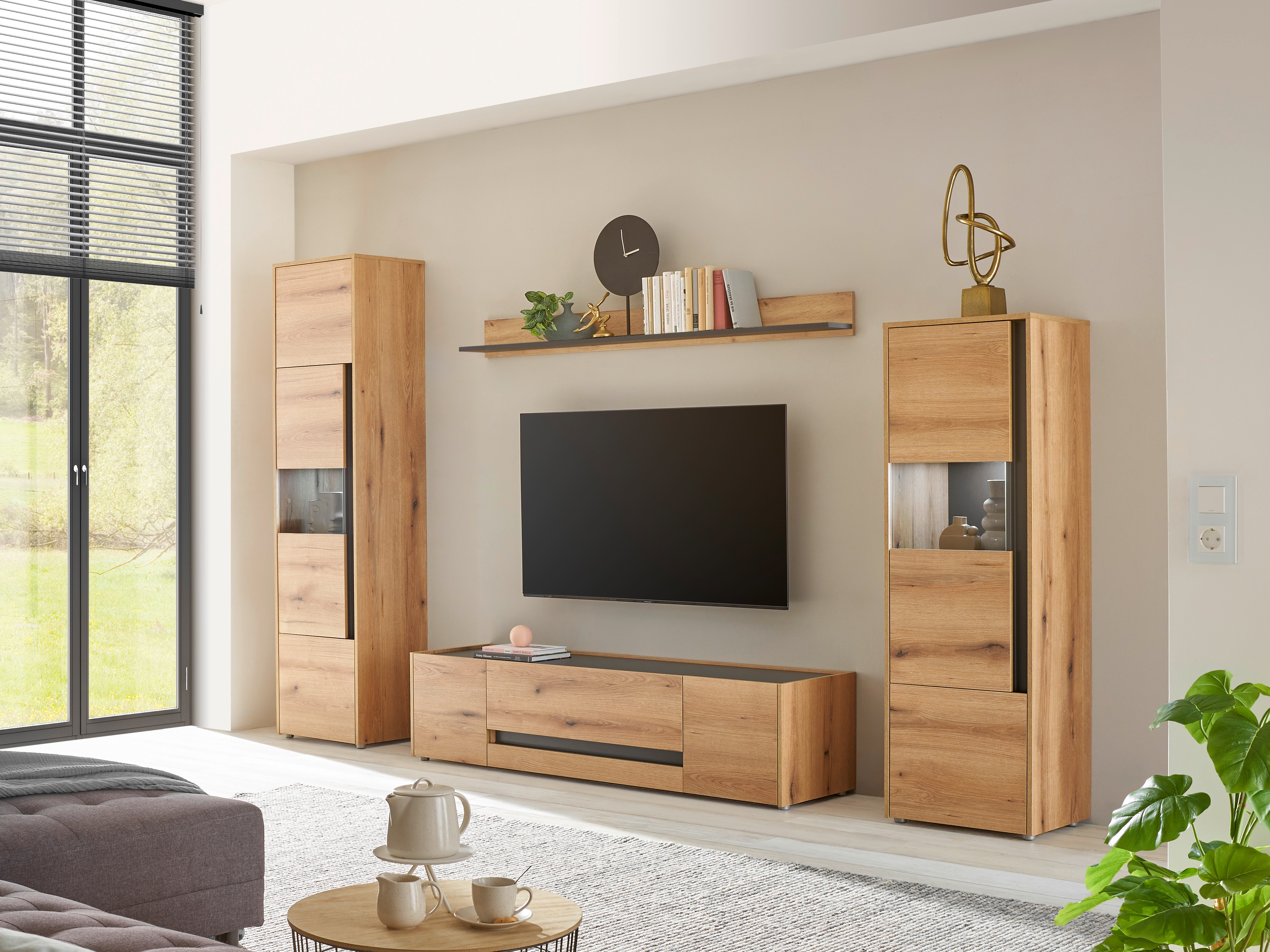 Σετ επίπλων σαλονιού Elbsori 130 (Δρυς + Ανθρακί)