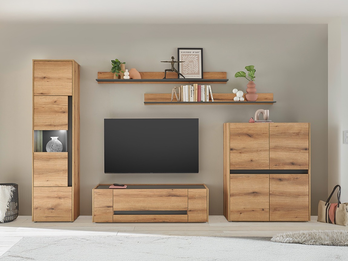 Σετ επίπλων σαλονιού Elbsori 131 (Δρυς + Ανθρακί)