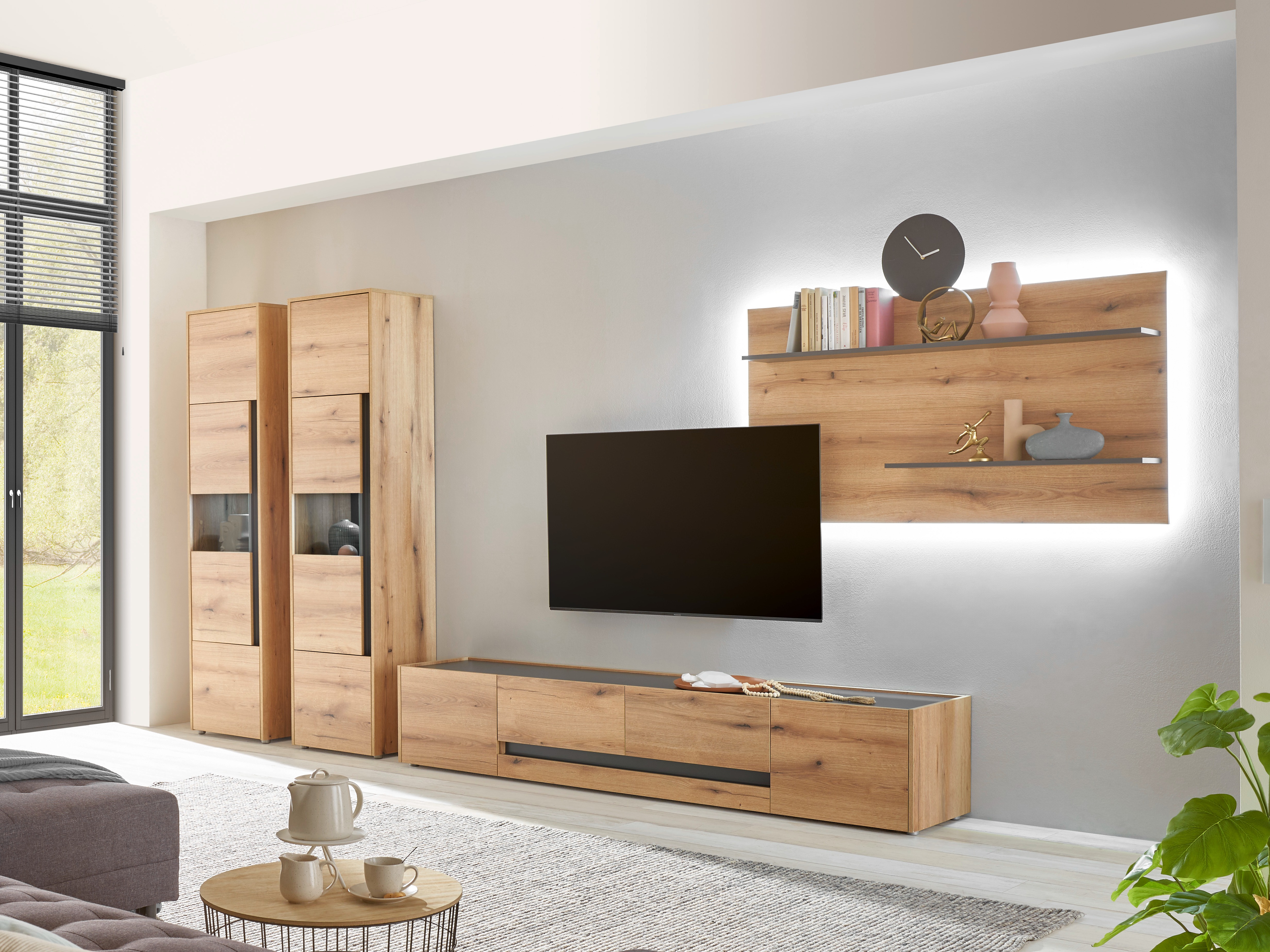 Σετ επίπλων σαλονιού Elbsori 132 (Δρυς + Ανθρακί)