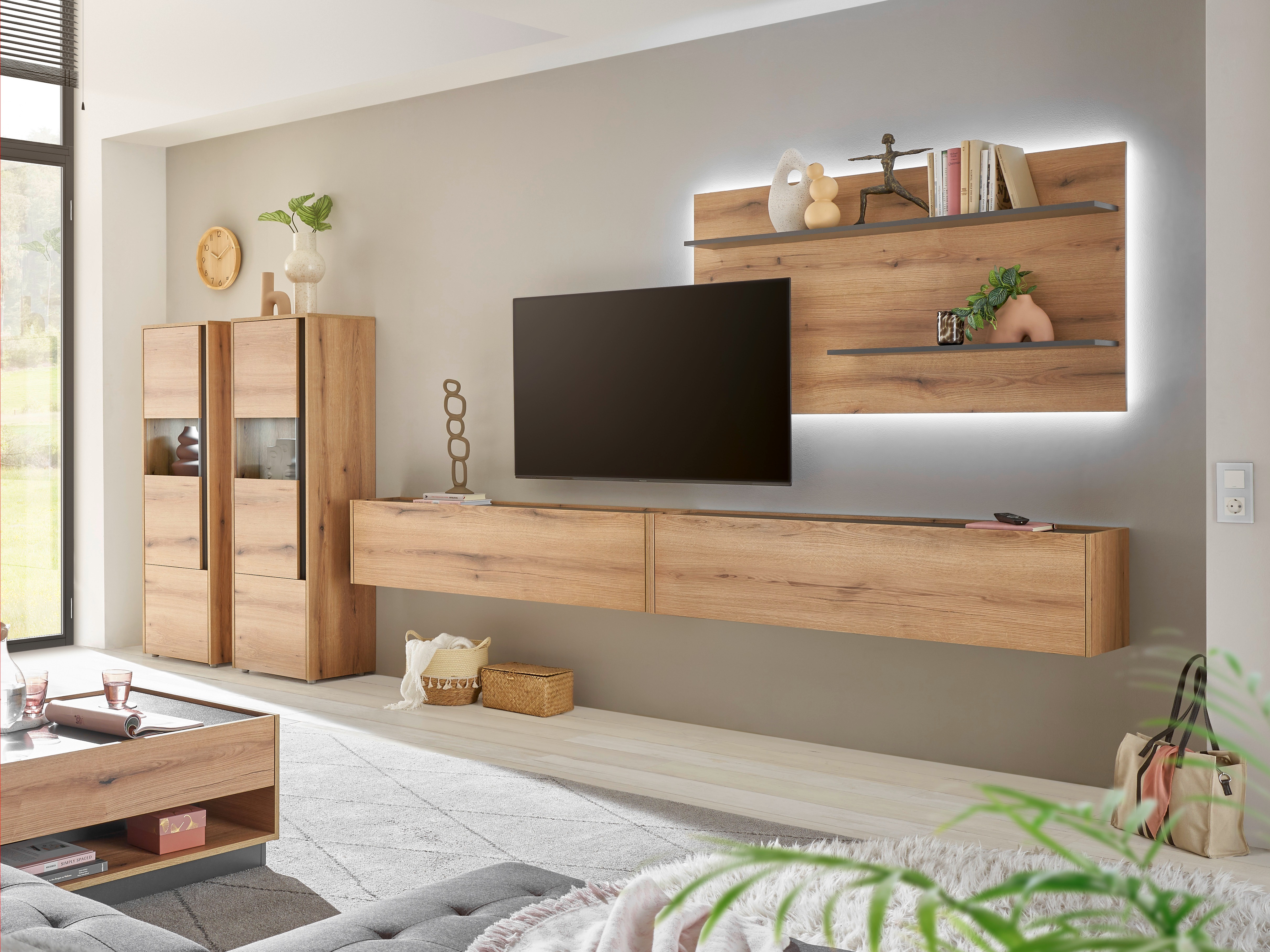 Σετ επίπλων σαλονιού Elbsori 135 (Δρυς + Ανθρακί)