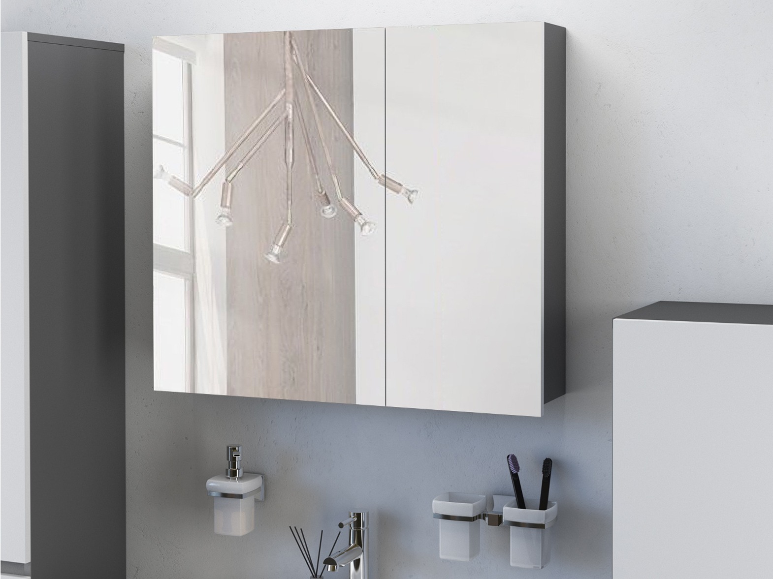Bathroom mirror cabinet Soncamu 104 (White + Anthracite)