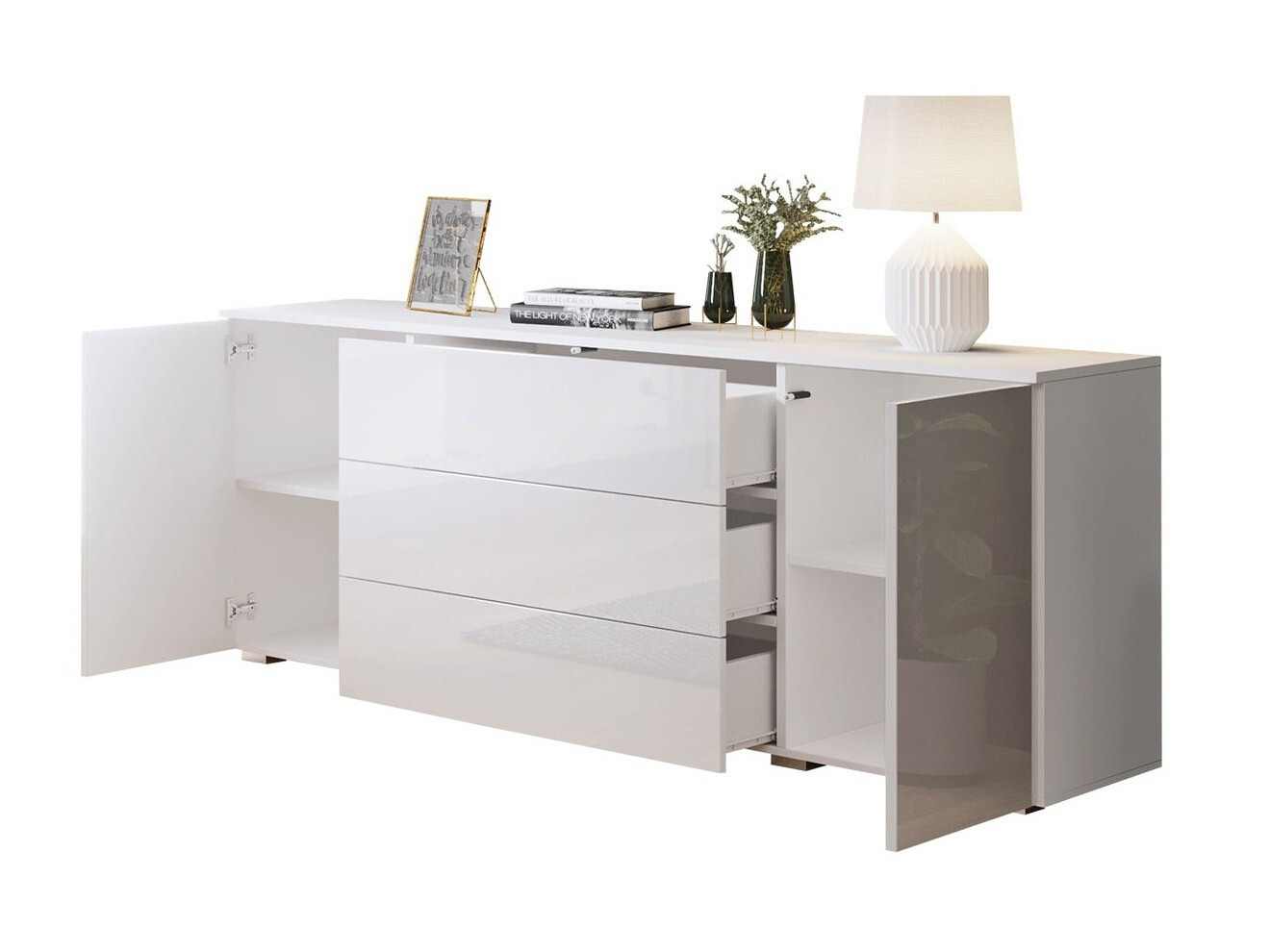 Συρταριέρα Sarasota 129 (Δρυς wotan + Γυαλιστερό λευκό)