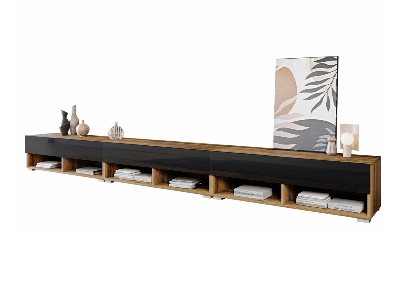 Έπιπλο τηλεόρασης Sarasota 144 (Δρυς wotan + Γυαλιστερό μαύρο)