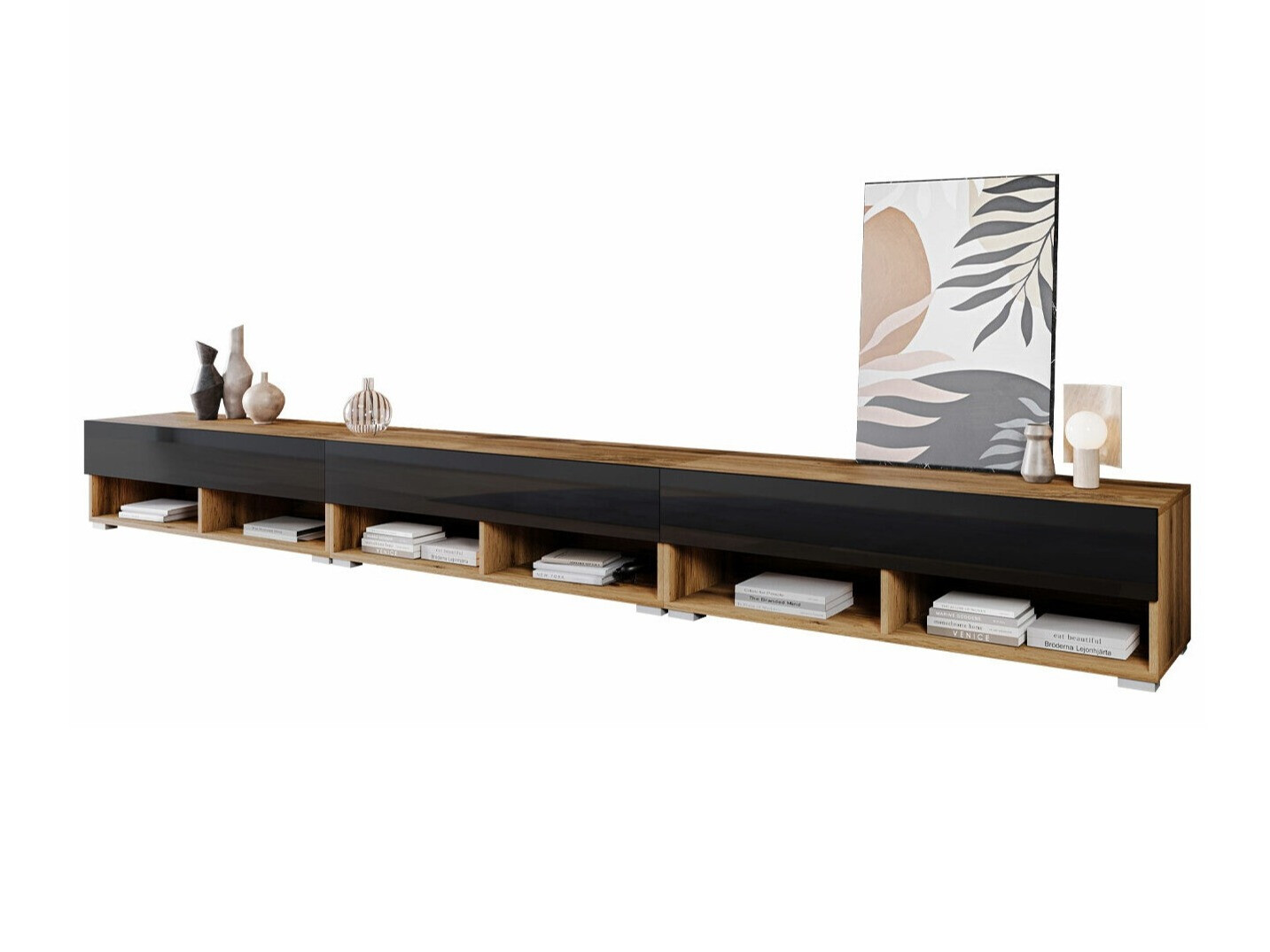 Έπιπλο τηλεόρασης Sarasota 144 (Δρυς wotan + Γυαλιστερό μαύρο)