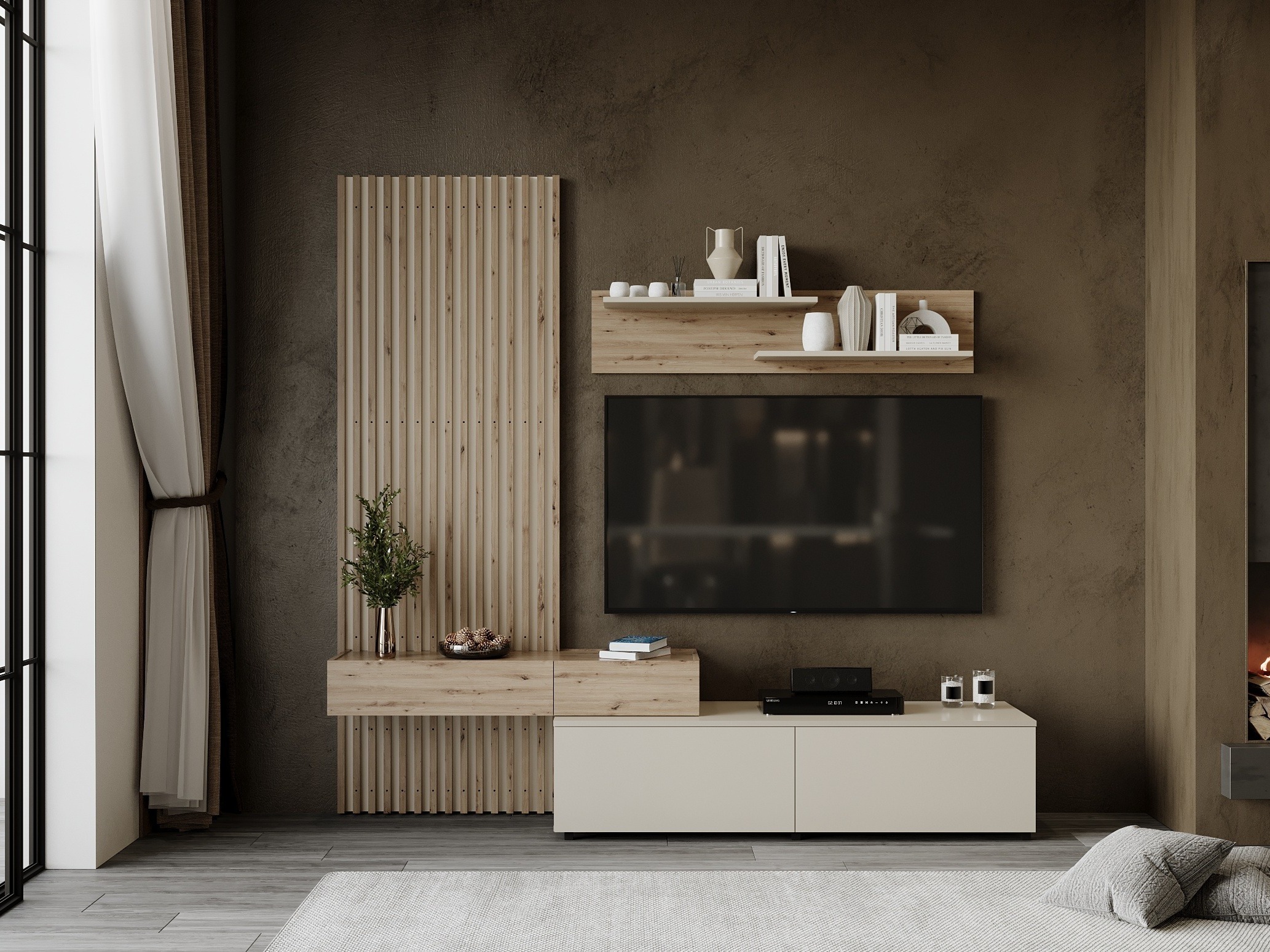 Σετ επίπλων σαλονιού Houston 2086 (Artisan βελανιδιά + Κασμίρι)