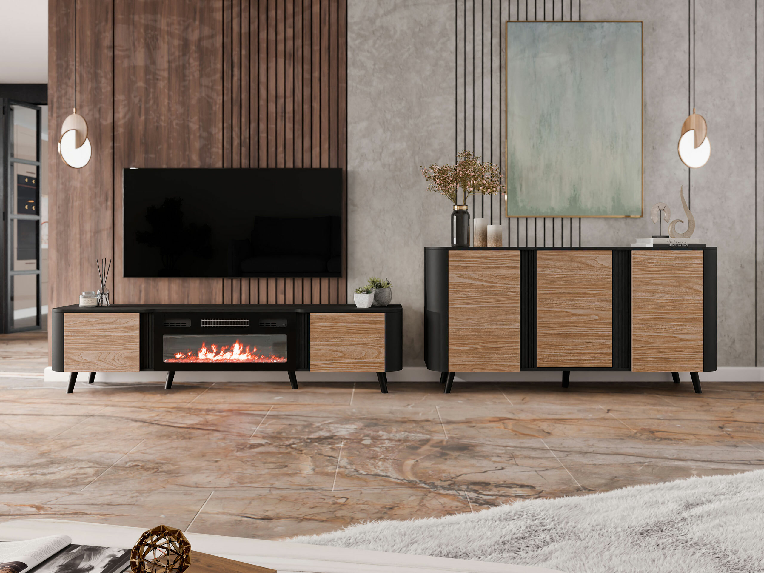 Living room set Modus (Black + Walnut)