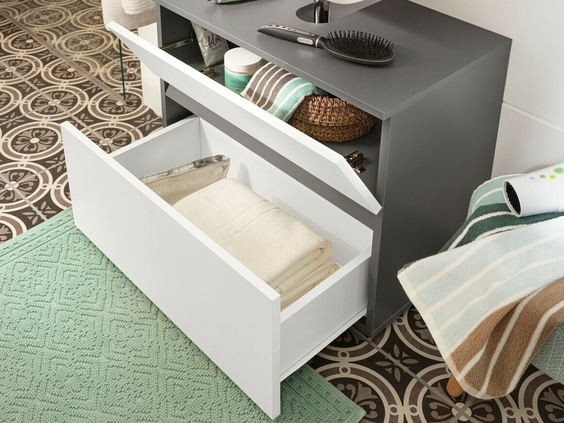 Όρθιο ντουλάπι νιπτήρα μπάνιου Soncamu 110 (Άσπρο + Ανθρακί)