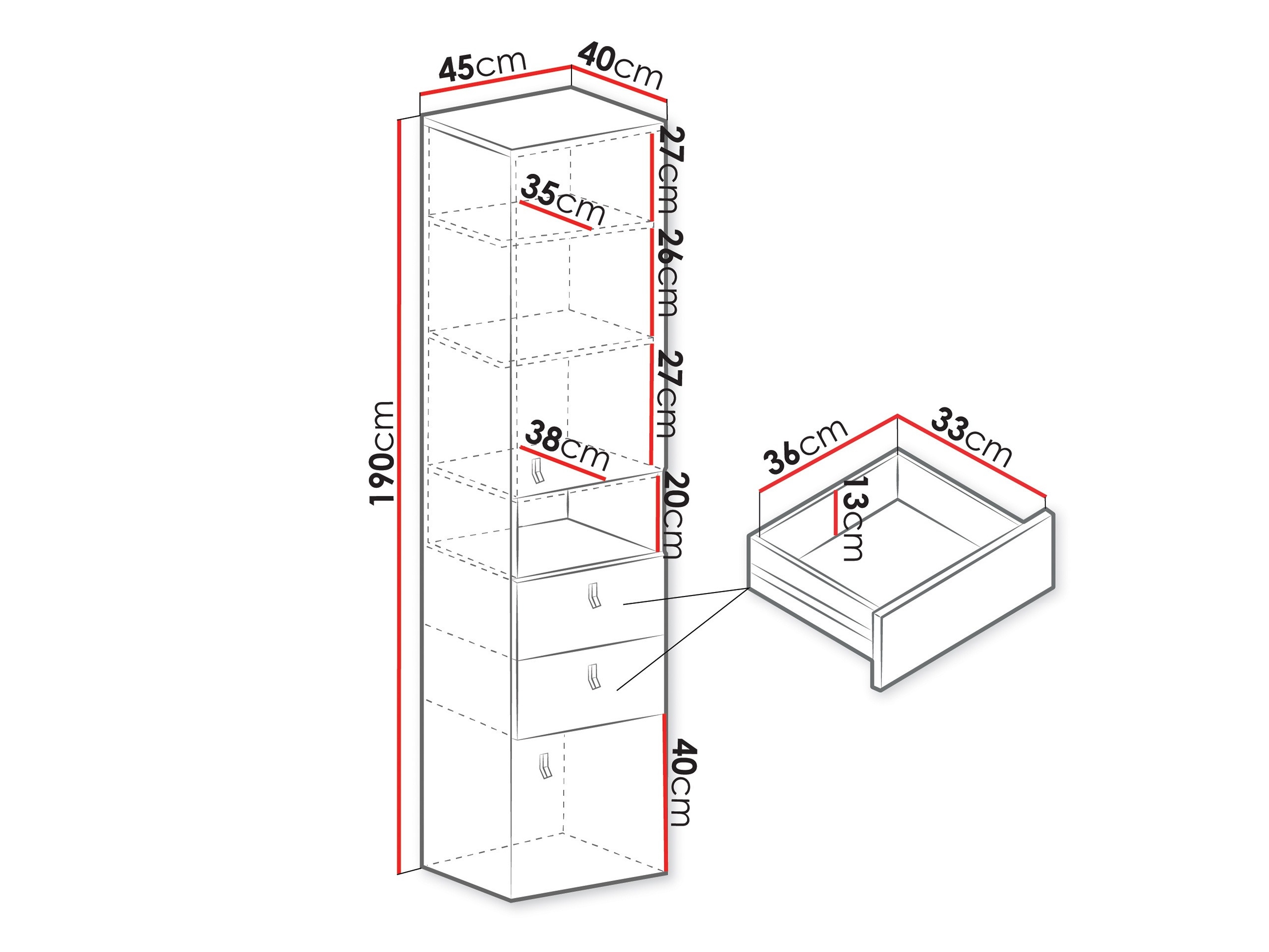 Βιβλιοθήκη Camteso 102 (Άσπρο + Δρυς + Τυρκουάζ)
