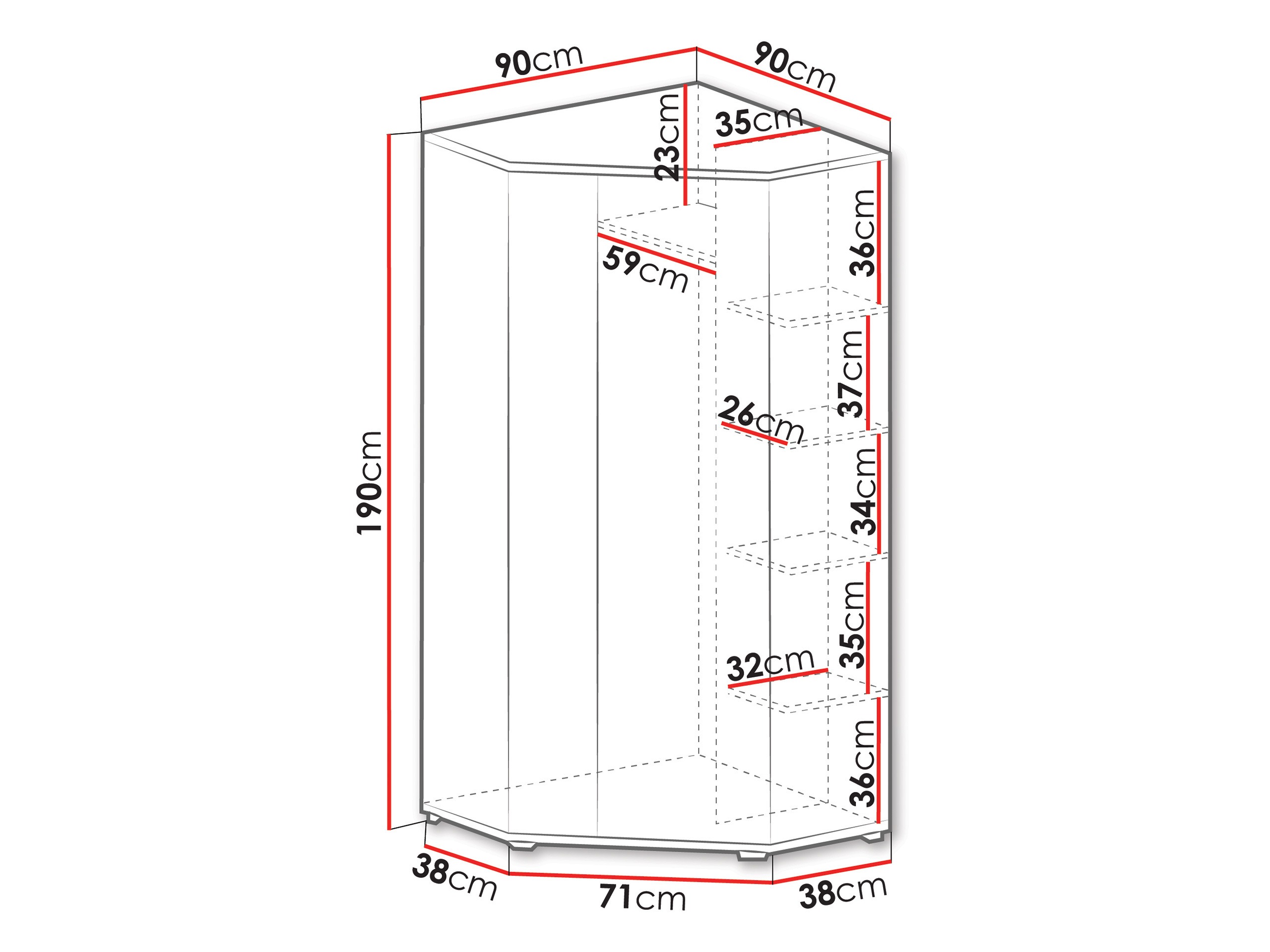 Γωνιακή ντουλάπα Camteso 100 (Άσπρο + Δρυς + Τυρκουάζ)