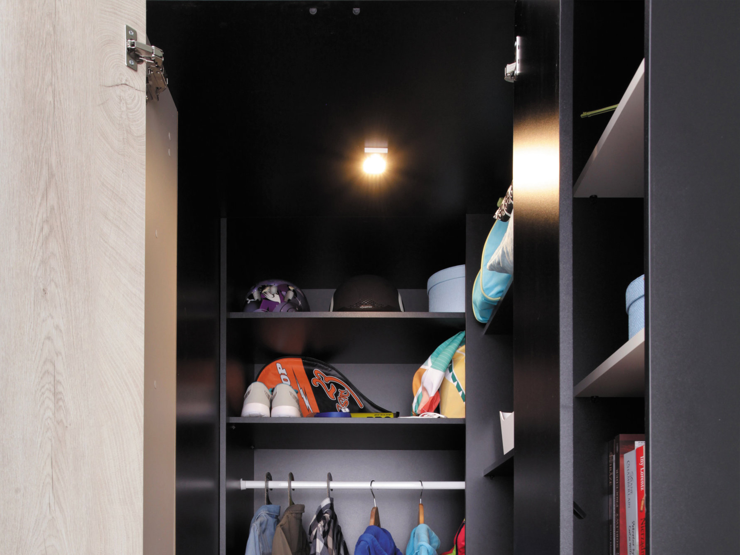 Γωνιακή ντουλάπα Camteso 113 (Άσπρο + Δρυς + Τυρκουάζ)