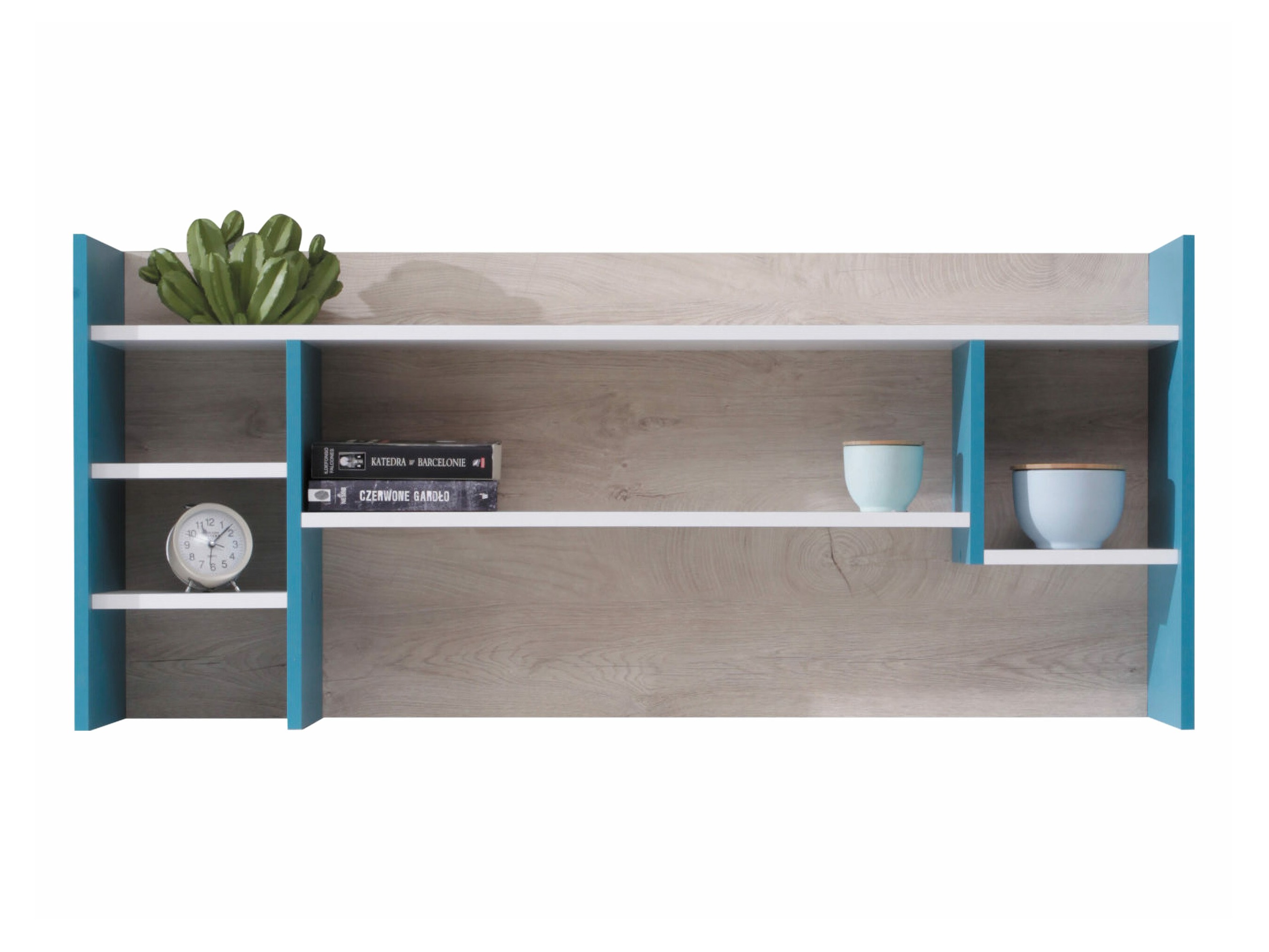 Wall shelf Camteso 109 (White + Oak + Turquoise)