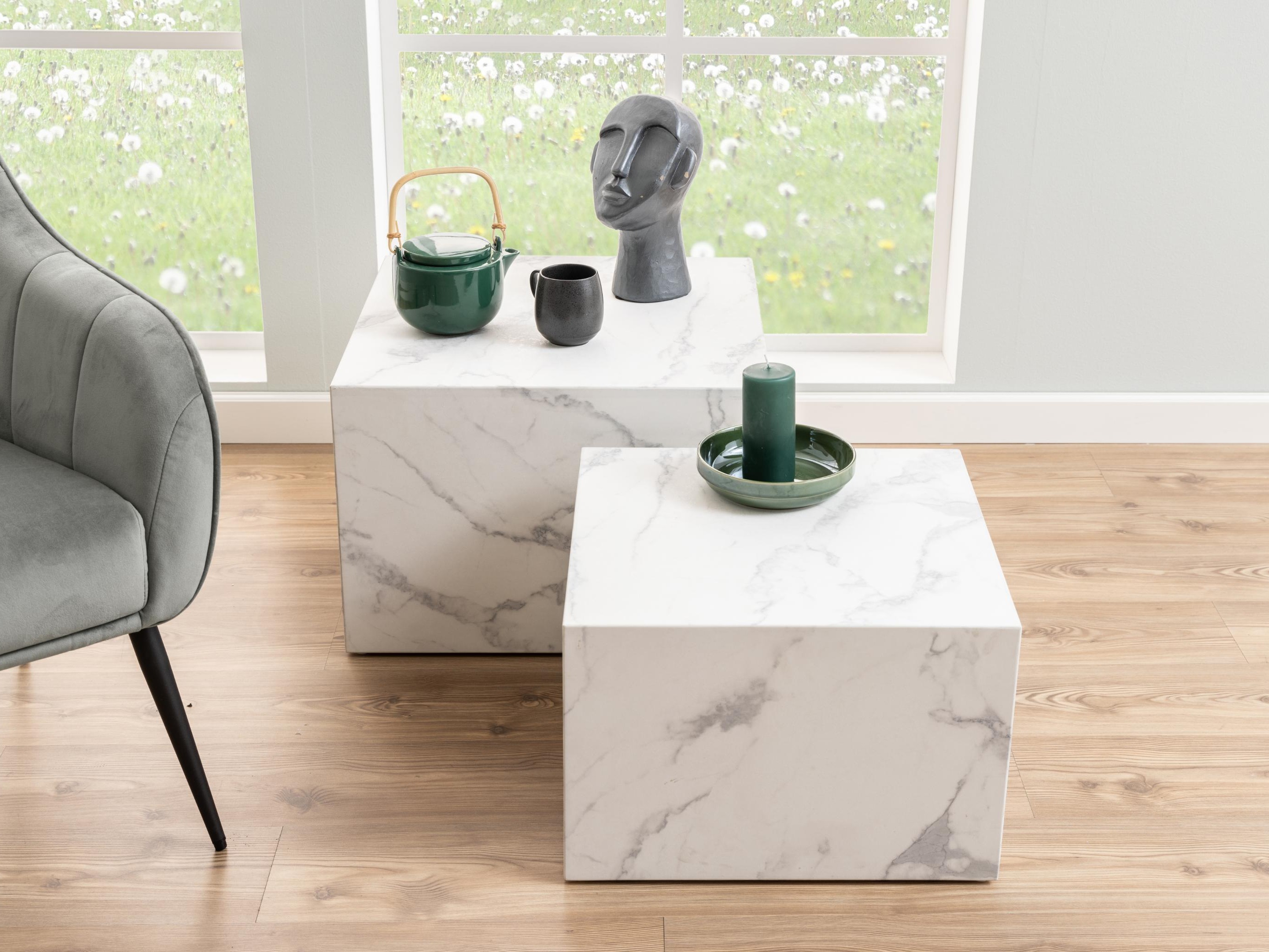 Σετ τραπεζιών σαλονιού Norsica 603 (Λευκό μάρμαρο)