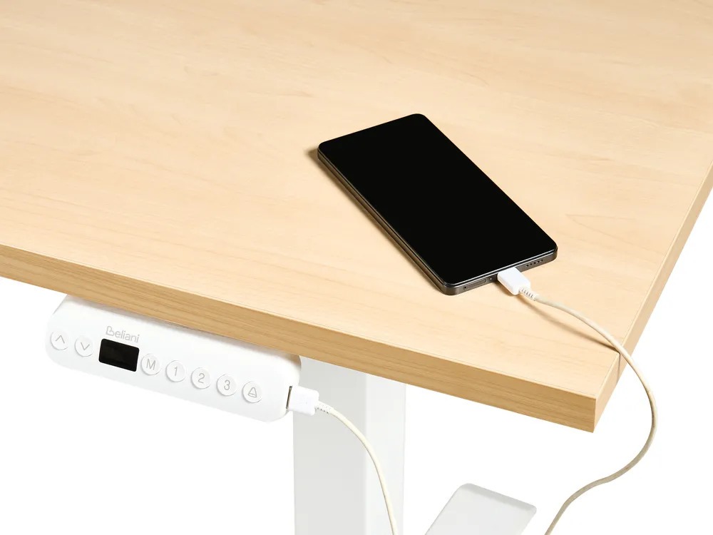 Γραφείο με ρυθμιζόμενο ύψος Berwyn 2865 (Ανοιχτό χρώμα ξύλου + Άσπρο)