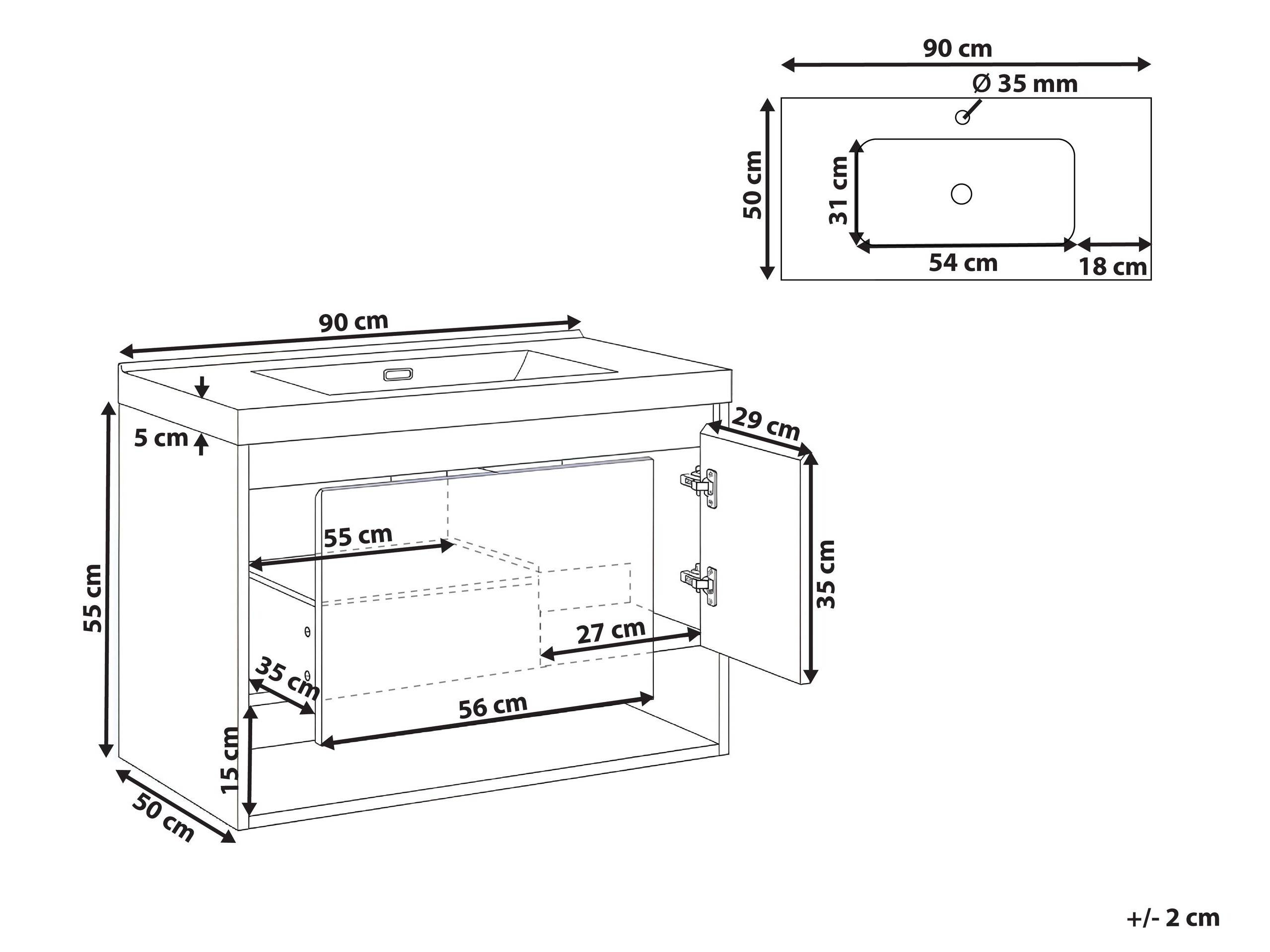 Επιτοίχιο ντουλάπι μπάνιου με υποδοχή νιπτήρα Berwyn 2897