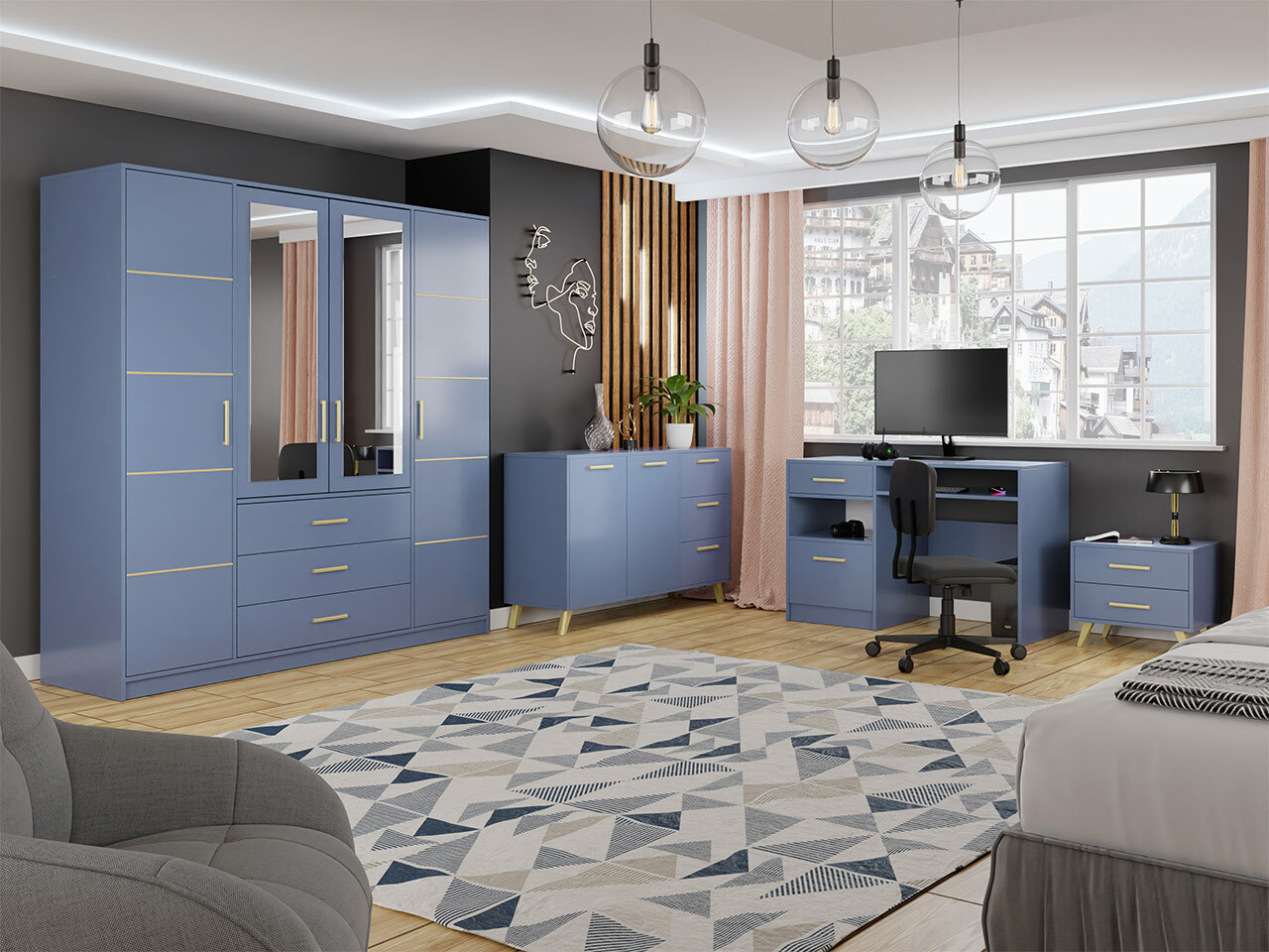 Συρταριέρα Rosa (Μπλε + Χρυσό)