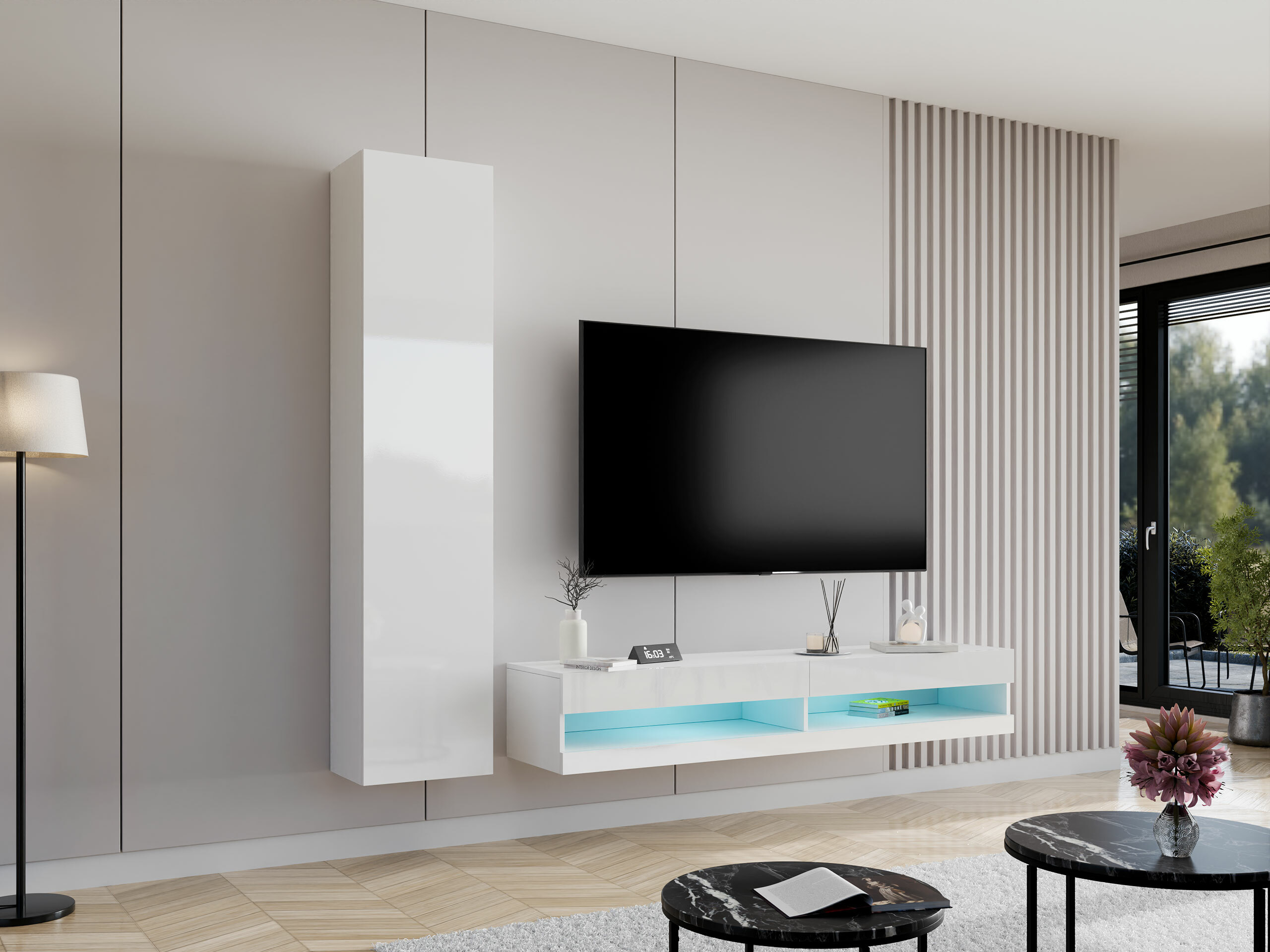 Living room set Vilrin VI (White + Glossy white)