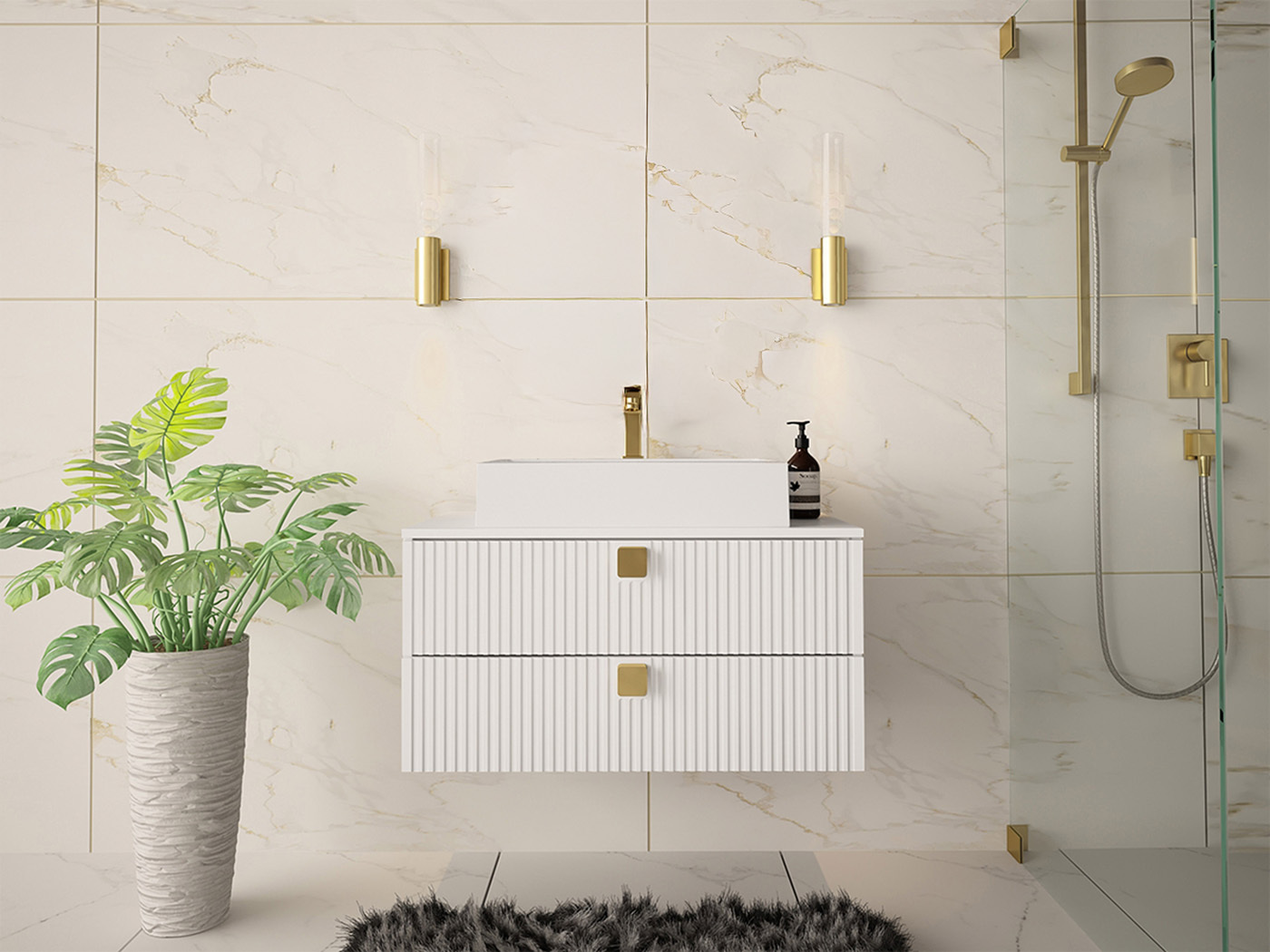 Wall-mounted bathroom cabinet for washbasin Panium (White)