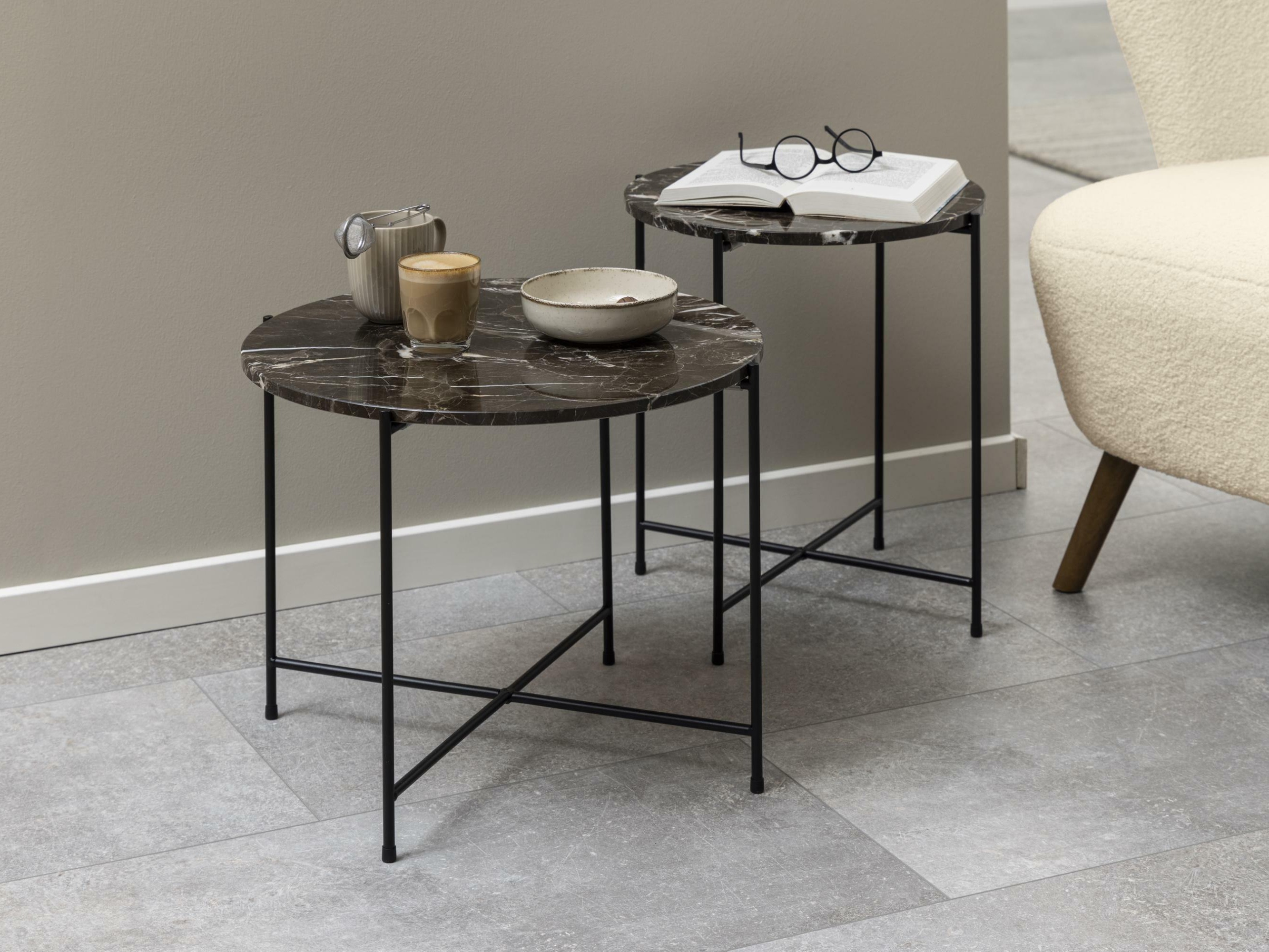 Βοηθητικό τραπεζάκι Norsica 608 (Καφέ μάρμαρο + Μαύρο)