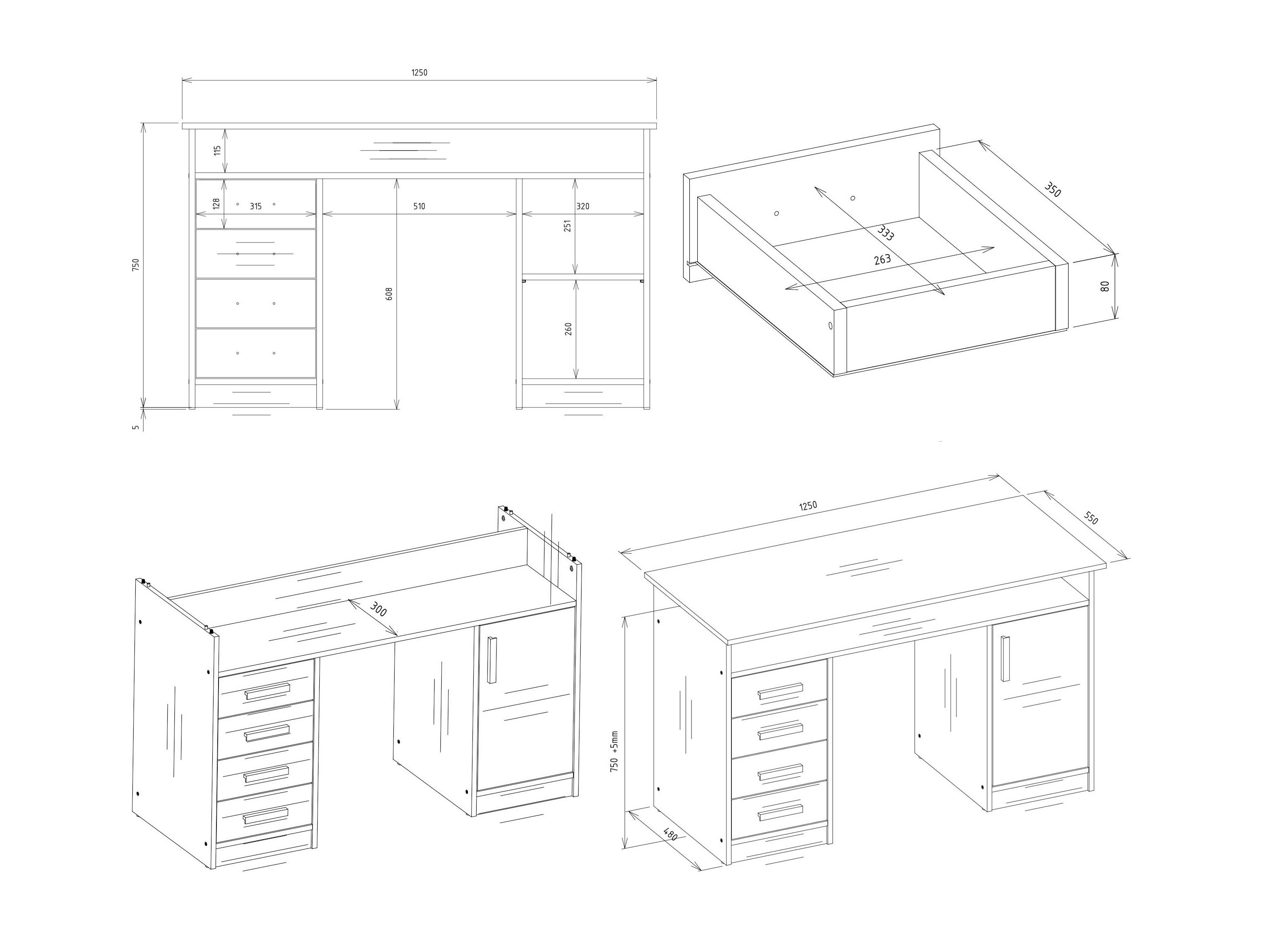 Γραφείο Mandeville 329 (Άσπρο + Ανθρακί)