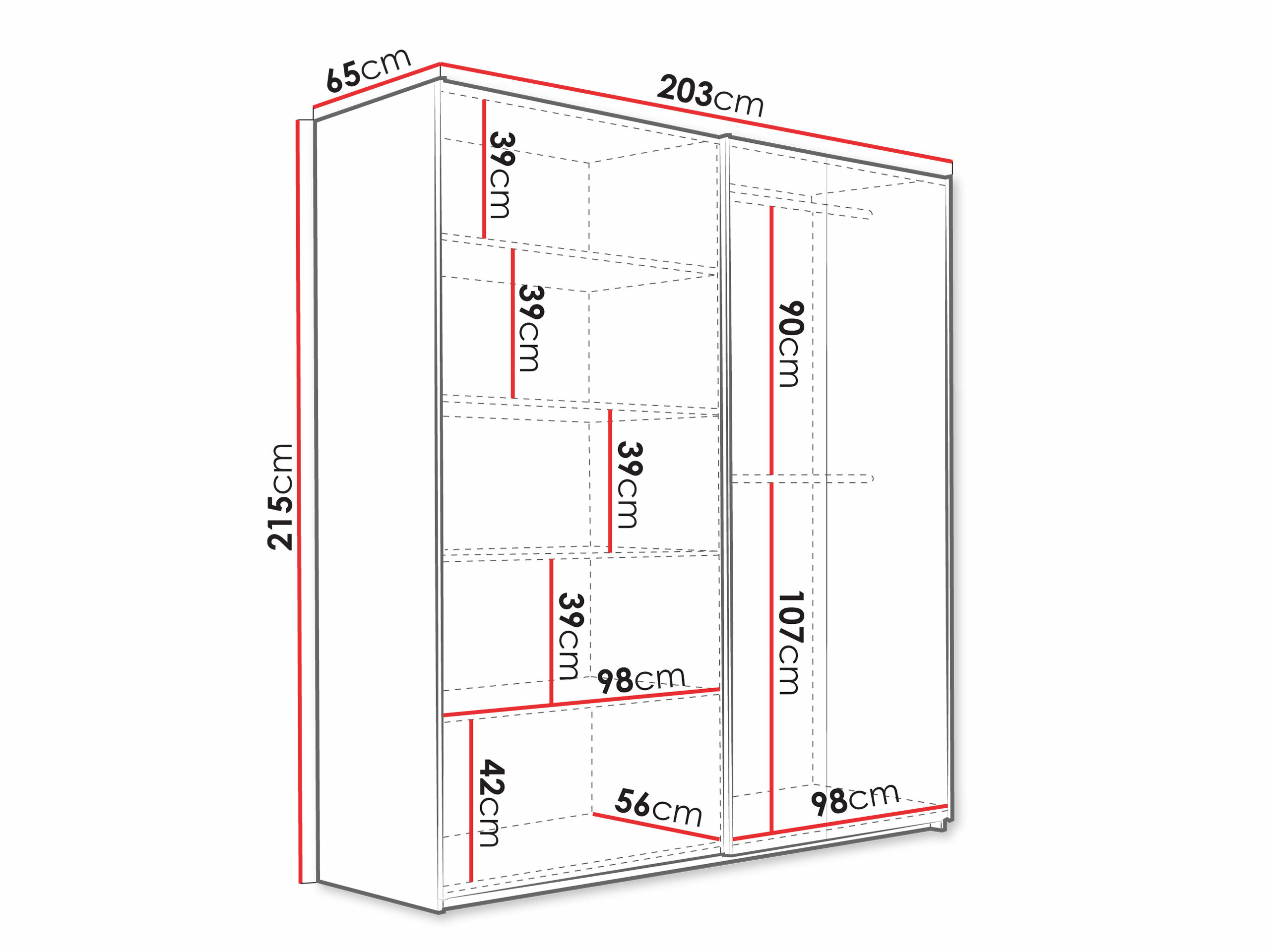 Ντουλάπα Honolulu 253 (Άσπρο + Δρυς wotan)