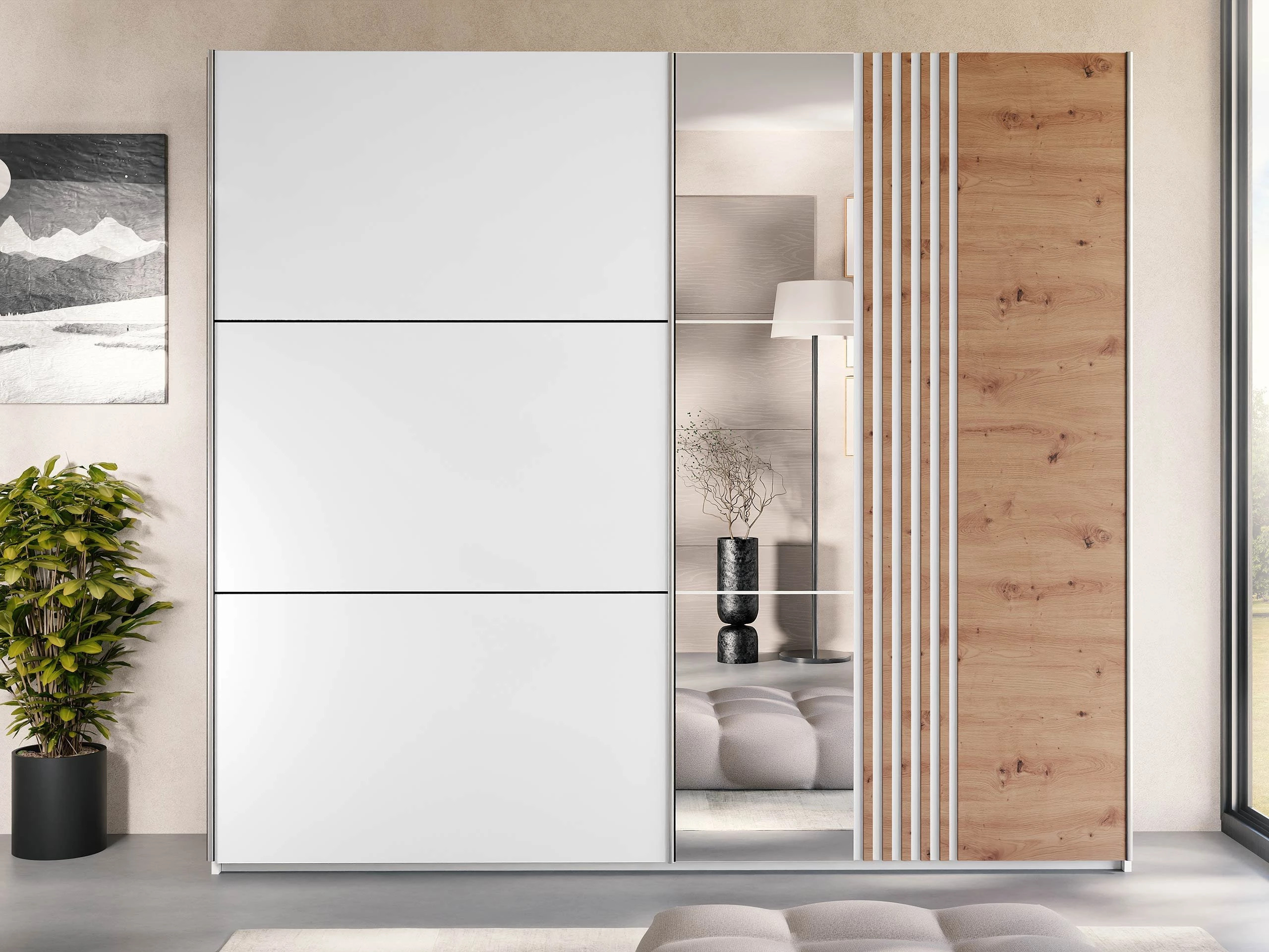 Ντουλάπα Honolulu 254 (Άσπρο + Δρυς wotan)