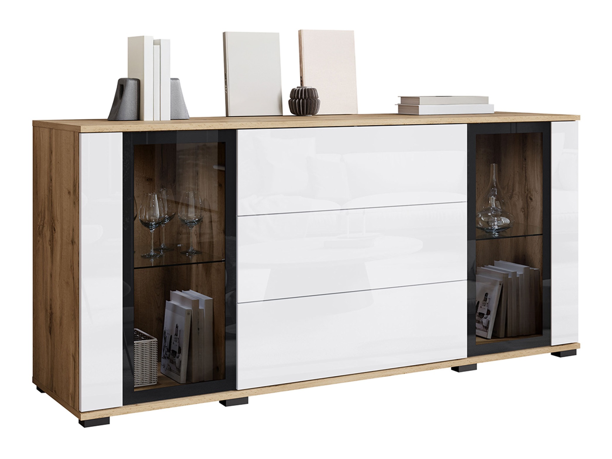 Συρταριέρα Torcame 101 (Δρυς wotan + Γυαλιστερό λευκό)