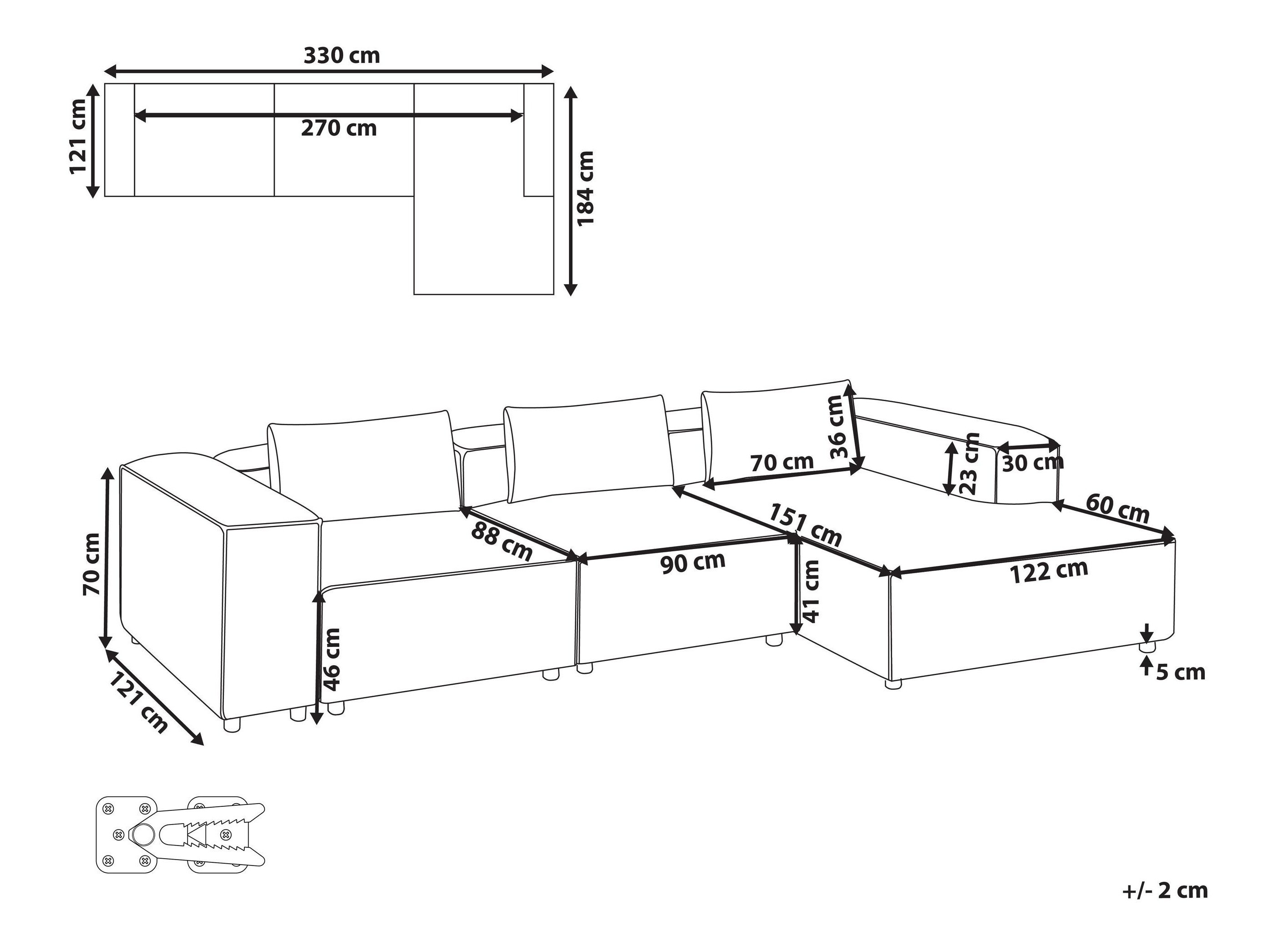 Αρθρωτός γωνιακός καναπές Avialu 100 (Γκρι)