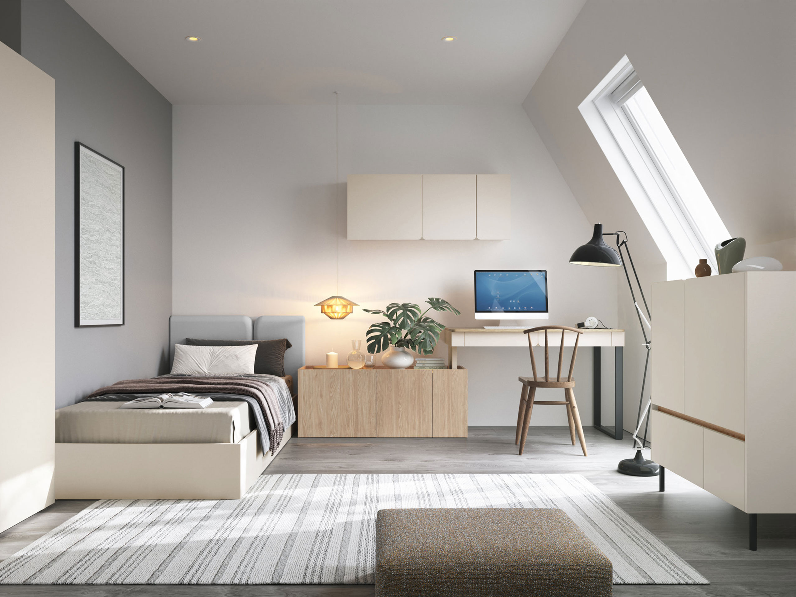 Σετ επίπλων Fiosono 115 (Μπεζ + Ελαφριά δρυς)