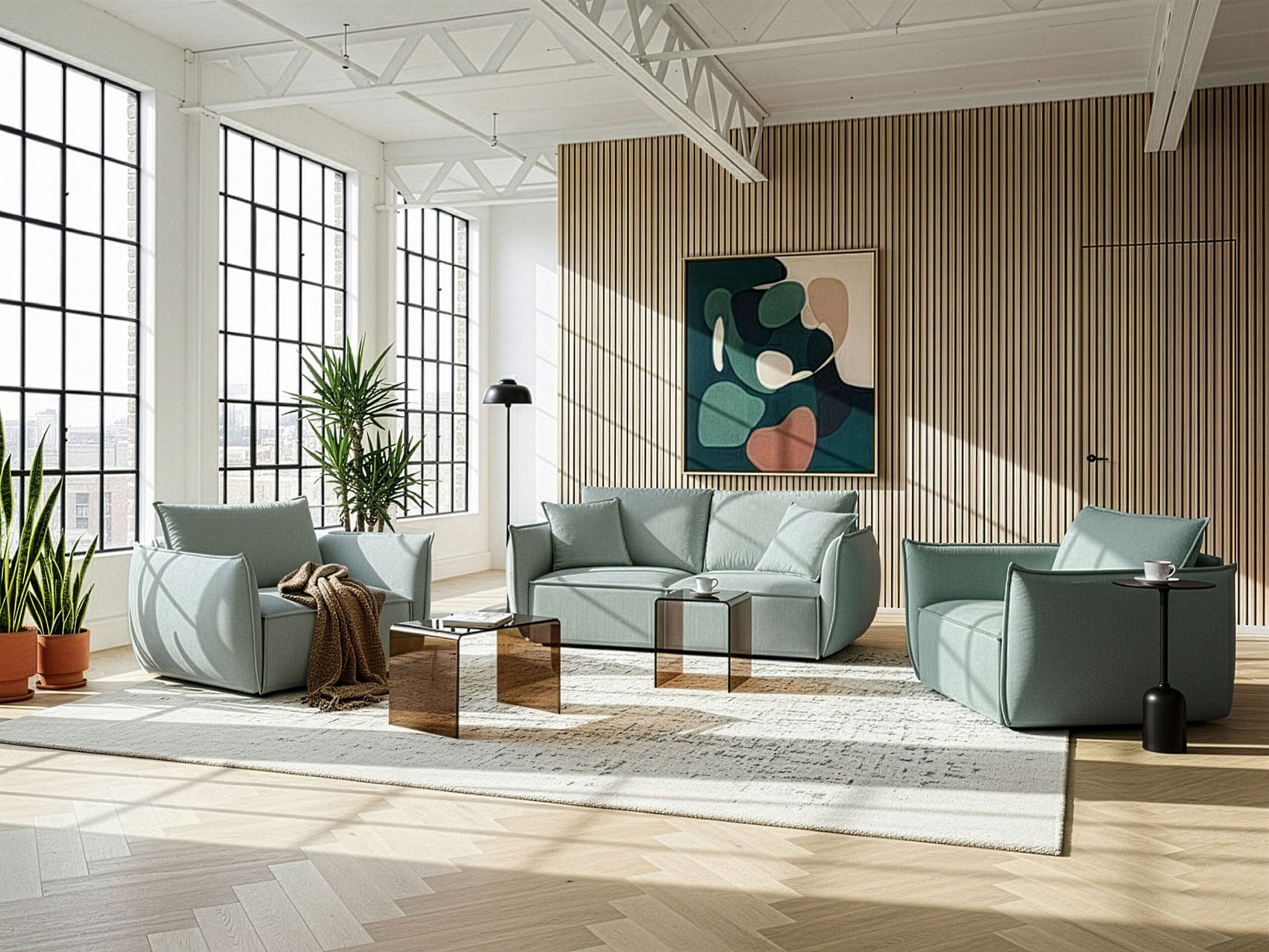 Σετ ταπετσαρισμένων επίπλων Berwyn 3024 (Ανοιχτό πράσινο)