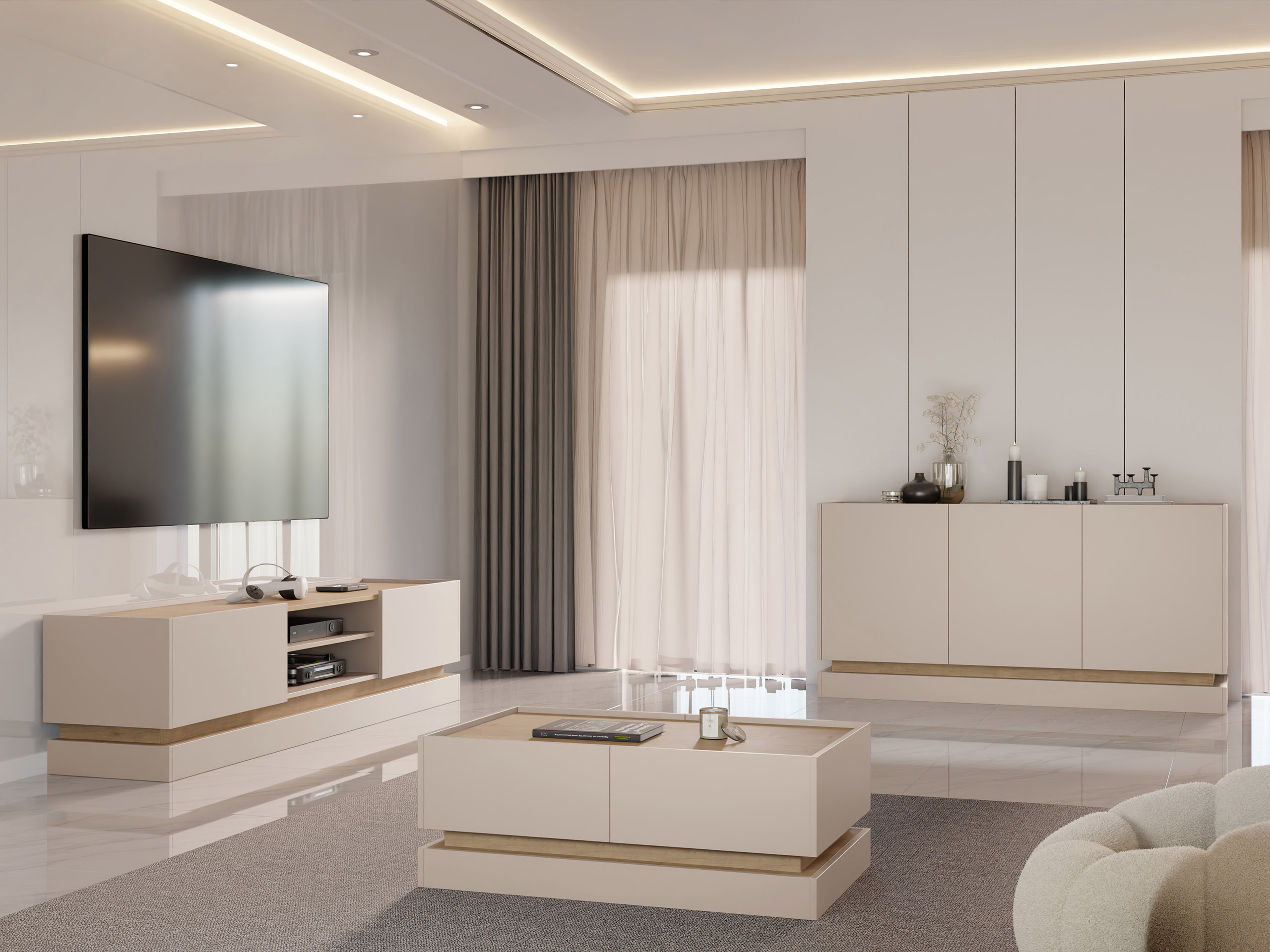 Σετ επίπλων σαλονιού Comfivo Tilia (Ανοιχτό καφέ + Δρυς)