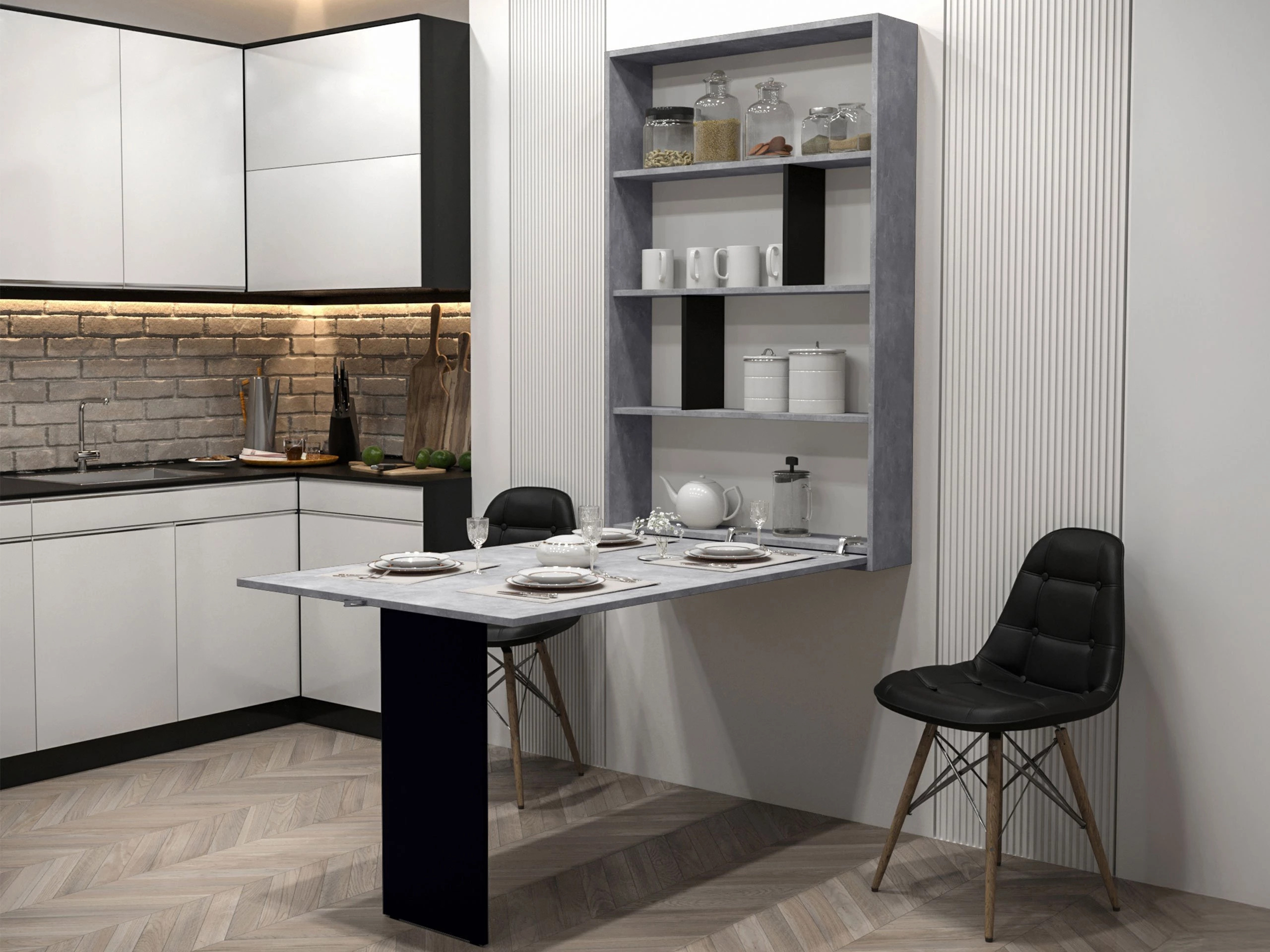 Αναδιπλούμενο τραπέζι Pinis III (Μαύρο + Σκυρόδεμα)