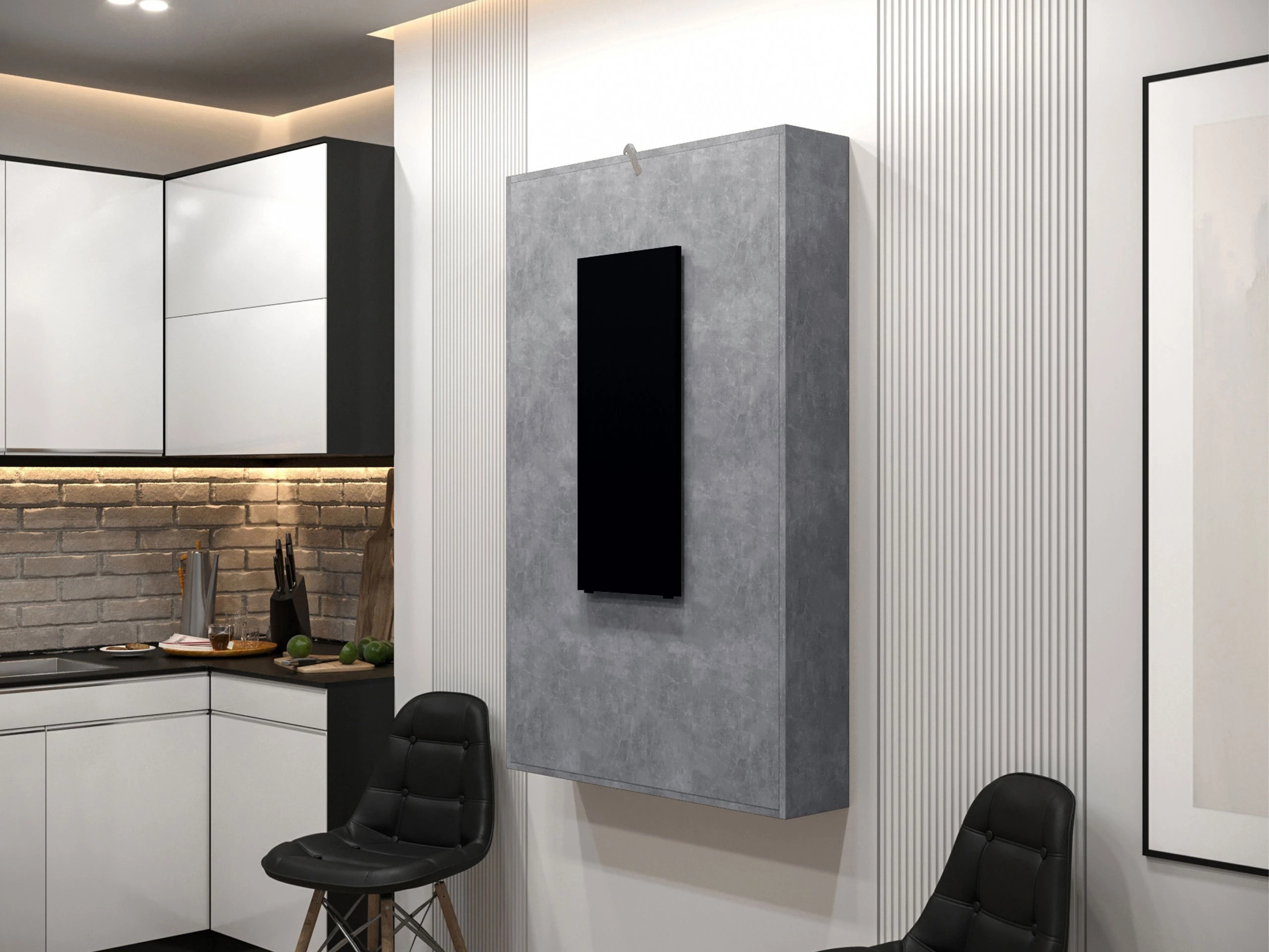 Αναδιπλούμενο τραπέζι Pinis III (Μαύρο + Σκυρόδεμα)