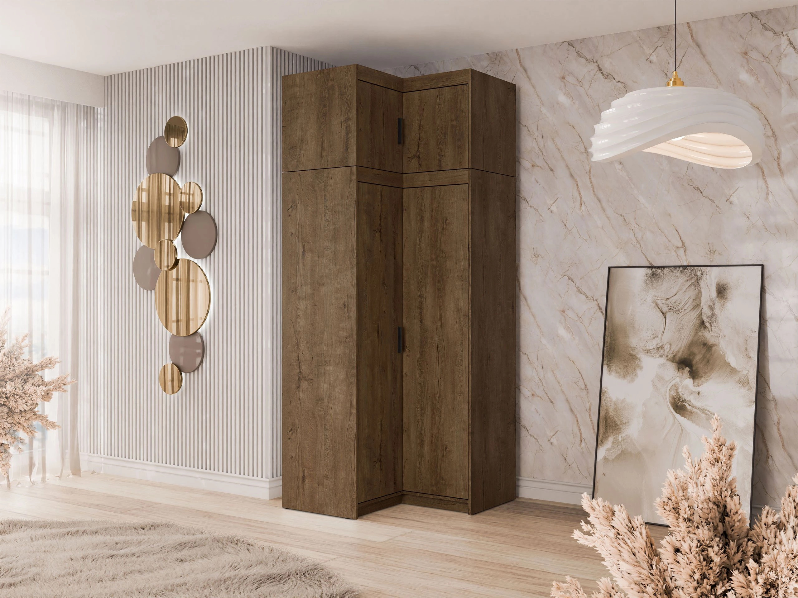 Γωνιακή ντουλάπα Novduni 121 (Δρυς Λευκάδας)